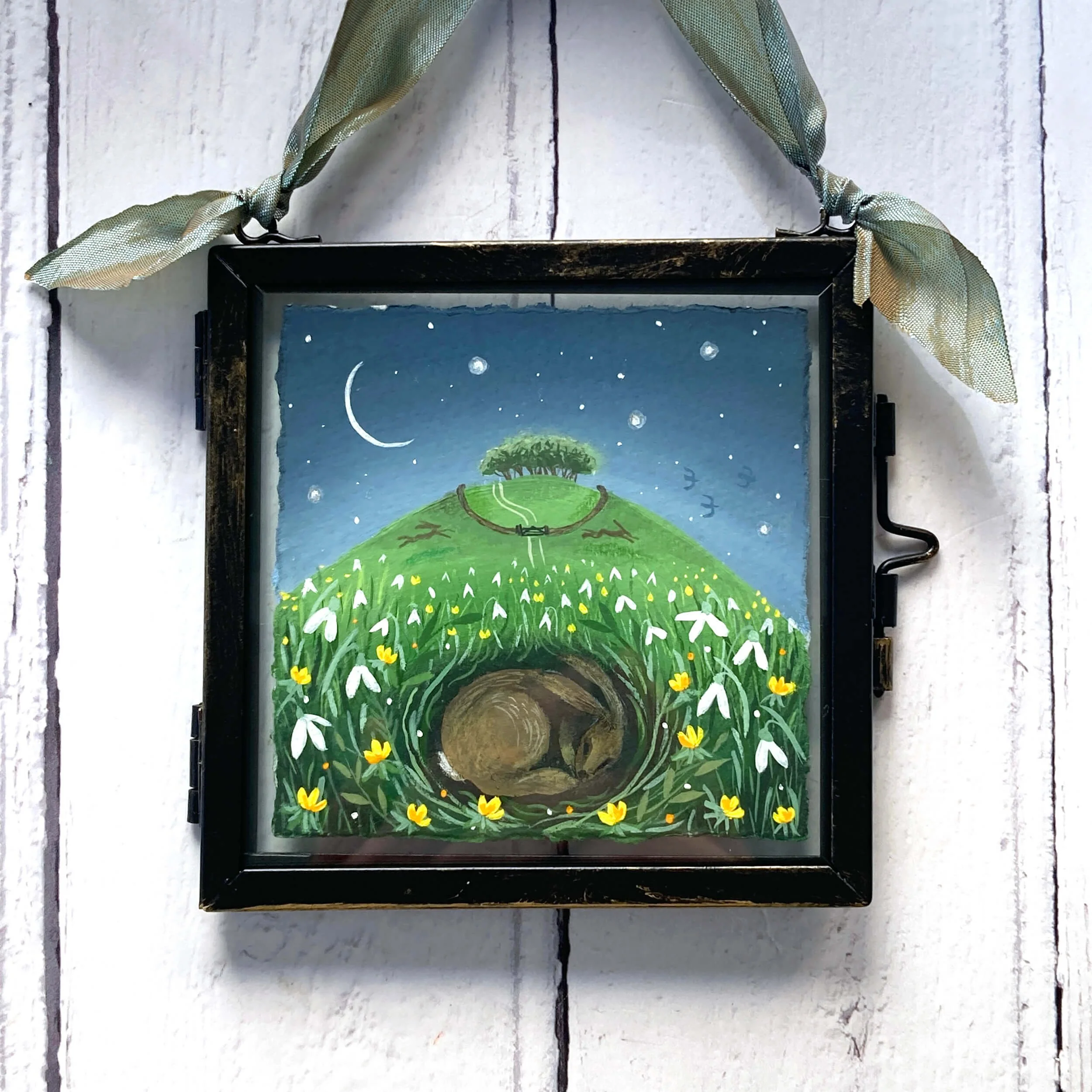 Spring Hares - Original framed gouache painting