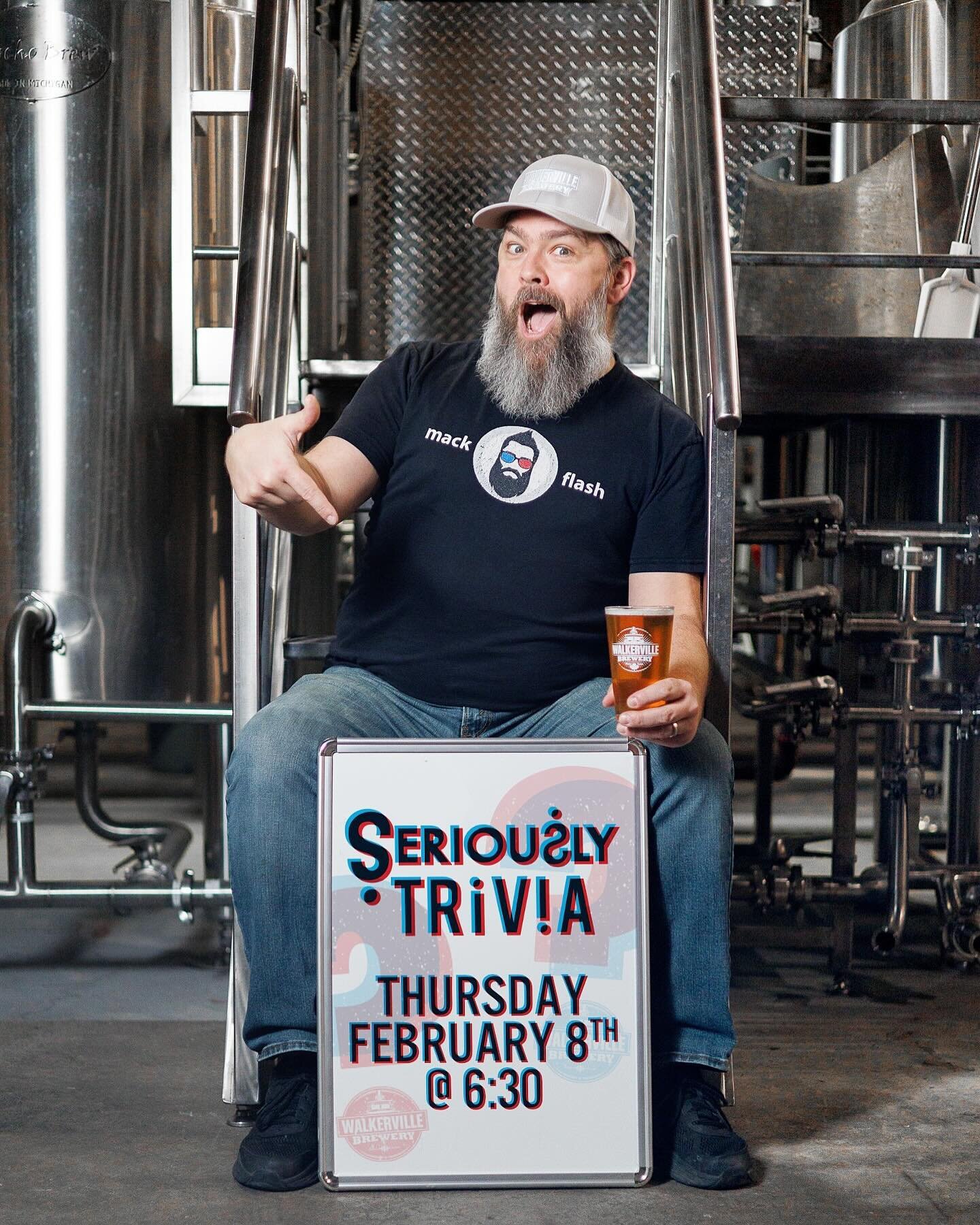 &mdash; 🅣 🅡 🅘 🅥 🅘 🅐 &mdash;

Join us THIS Thursday, February 8th at 6:30pm as we have another round of #SeriouslyTrivia with the one, the only &mdash; @mackflash! Come on out and enjoy a night filled with game-show style trivia, puzzles and wor