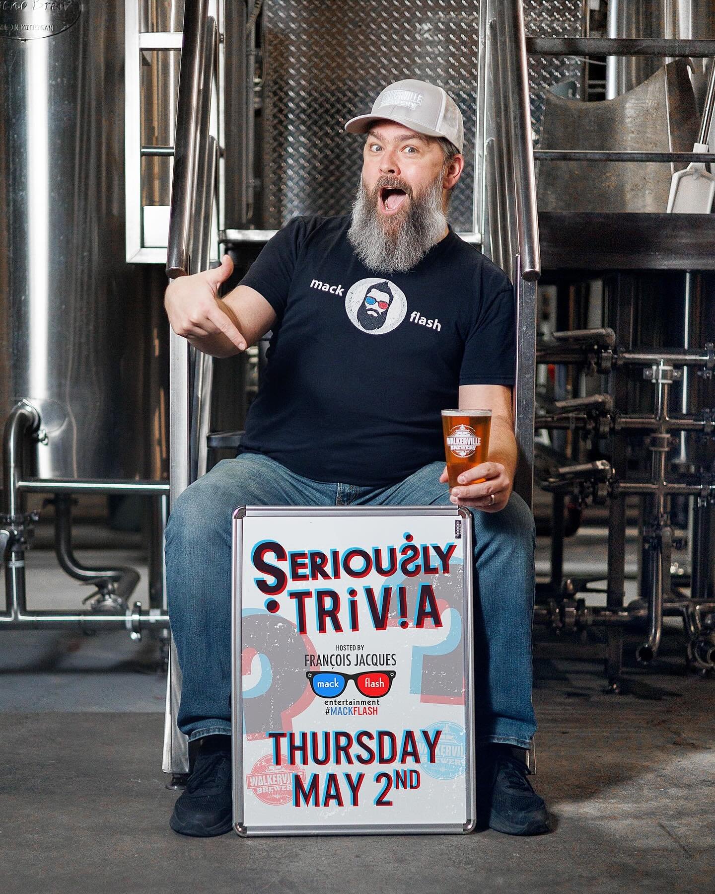 Q: What&rsquo;s happening THIS Thursday at Walkerville Brewery?

A: SERIOUSLY TRIVIA!

The quizmaster himself @mackflash will be here Thursday, May 2nd at 6:30pm for a night of trivia fun! Seriously Trivia is always free to play and great prizes to b