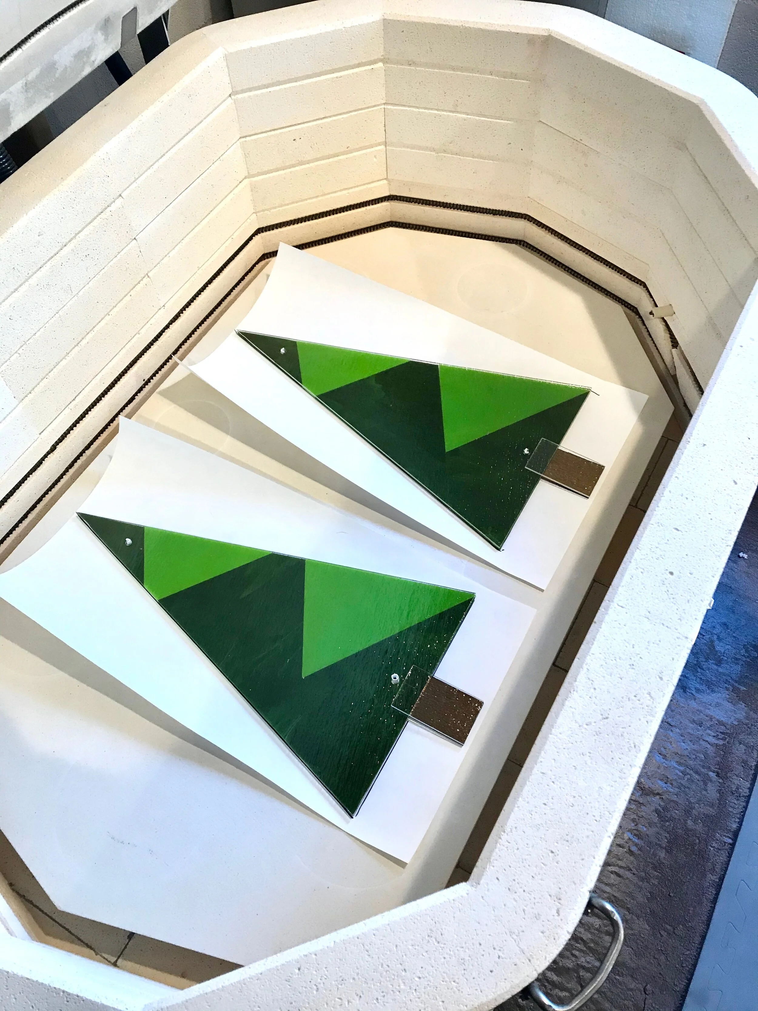 Cut glass in kiln