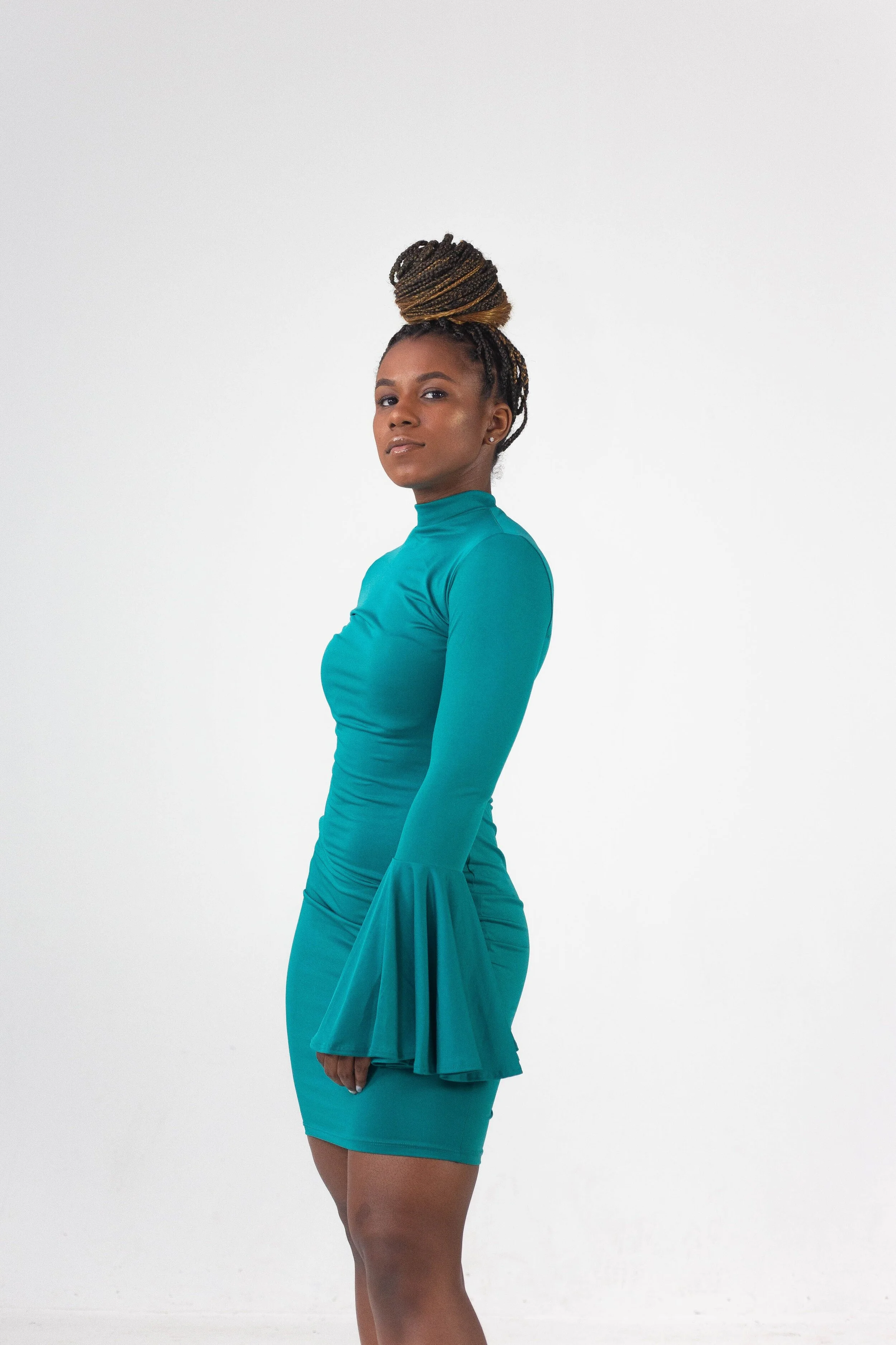 Green Flare Sleeve Dress — Whats 