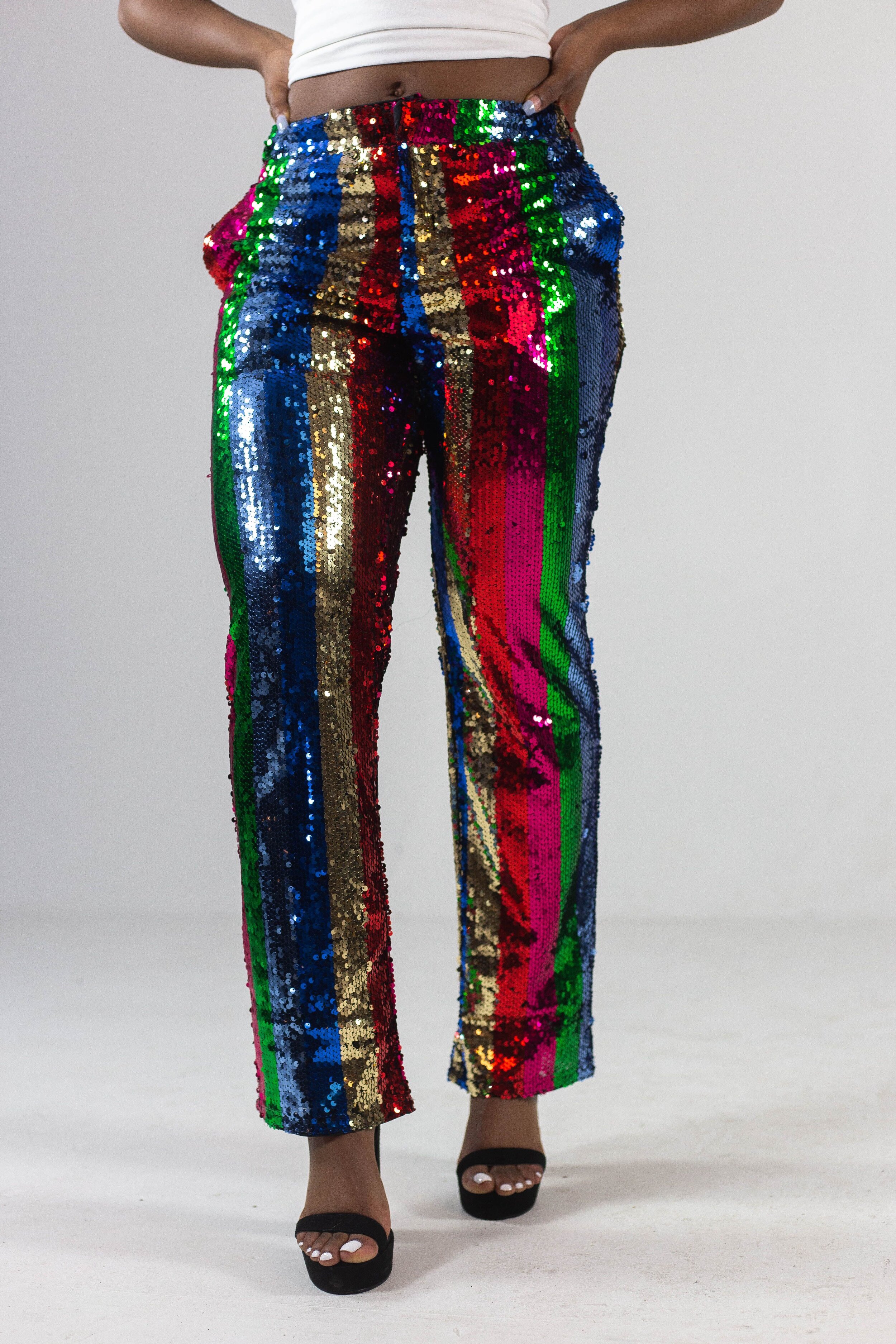 Multi-Color Striped Sequin Pants — Whats Trendinn? Boutique