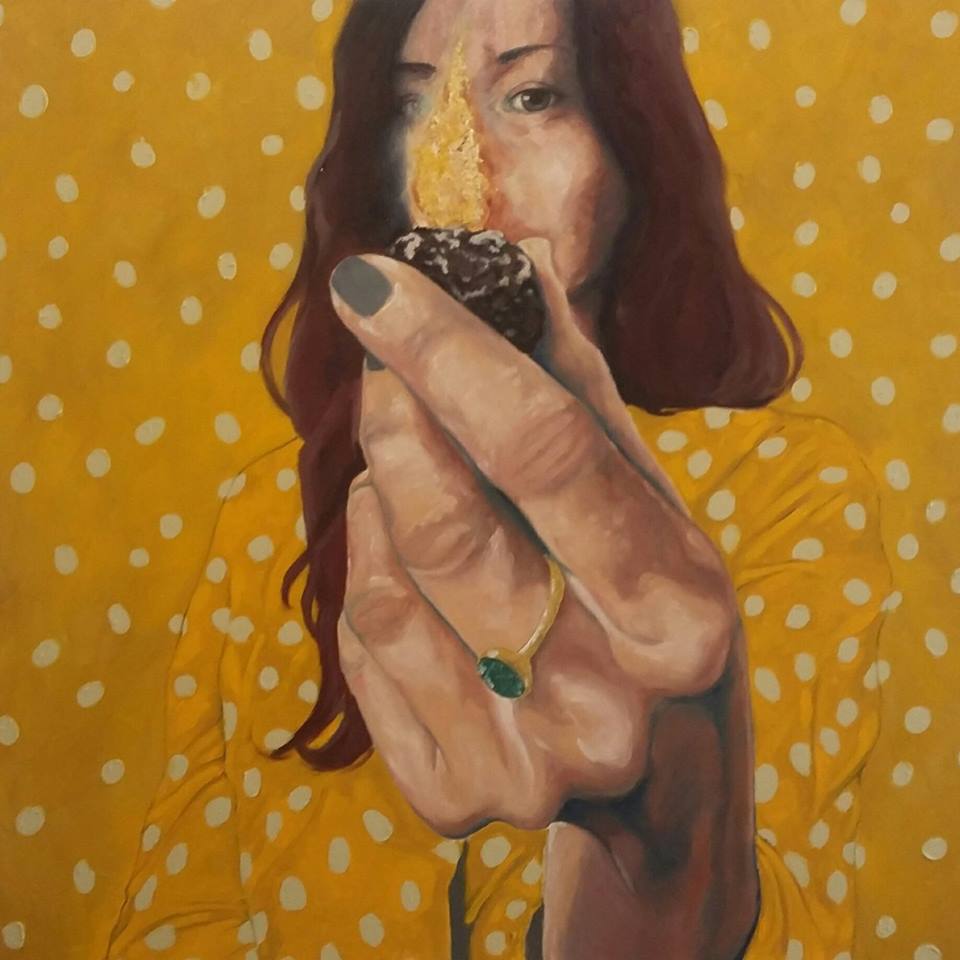 Everything is illuminated but me (self portrait), oil on canvas 80x80cm 2018