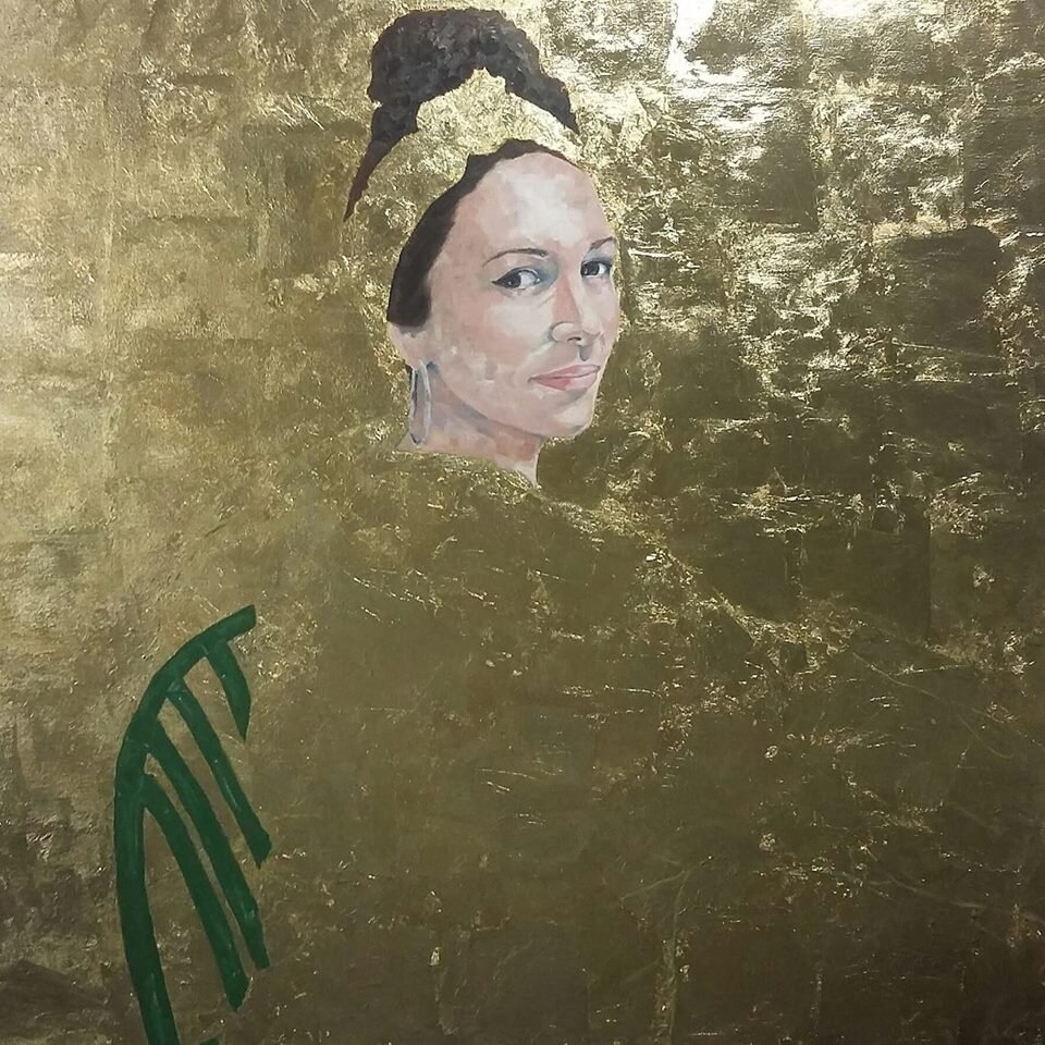 "al-kīmiyā / الكيمياء Lilian", oil and gold leaves on canvas, 100x100 cm , 2019