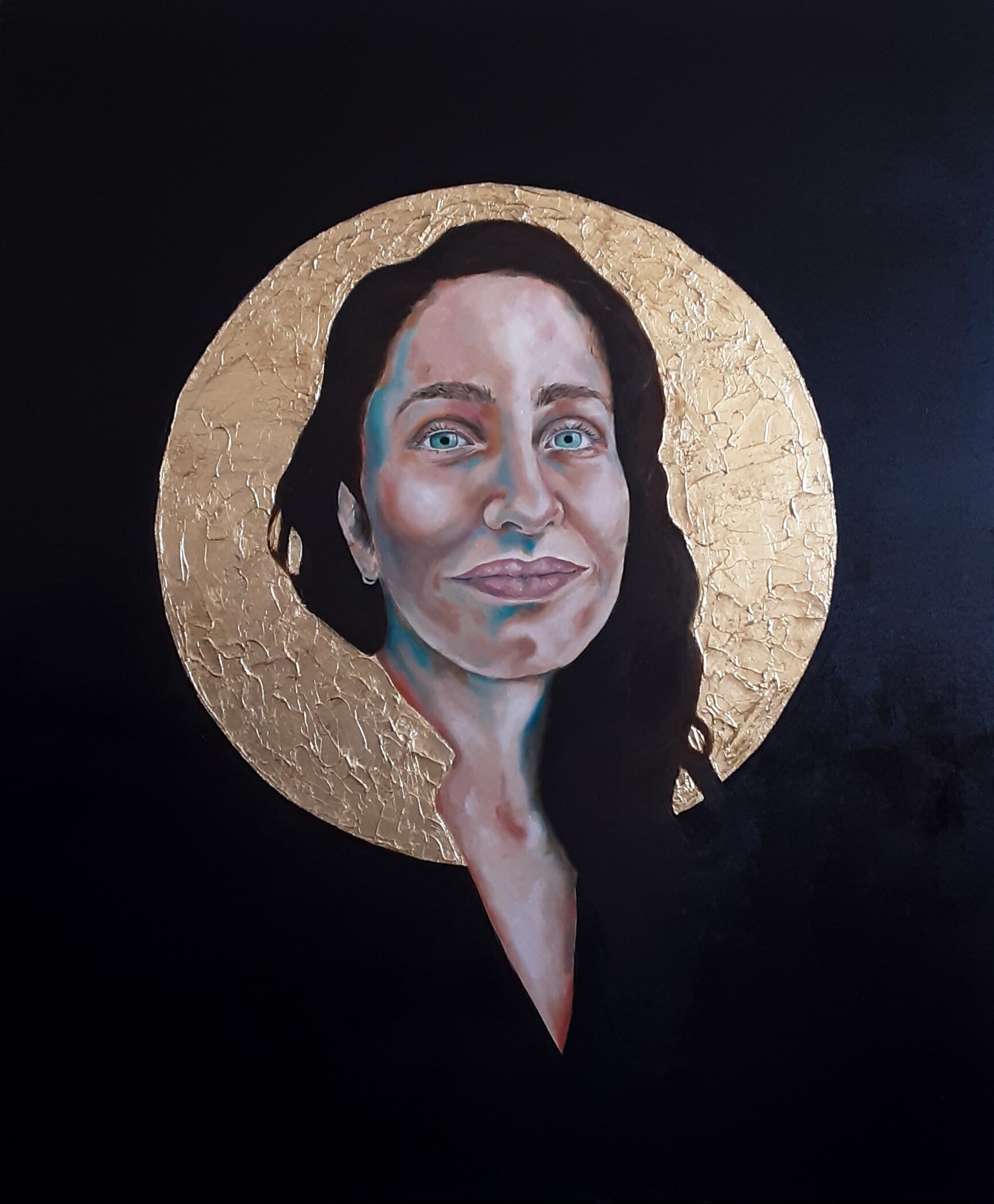 "Martina", oil and gold leaves on canvas 100x120 cm, 2020