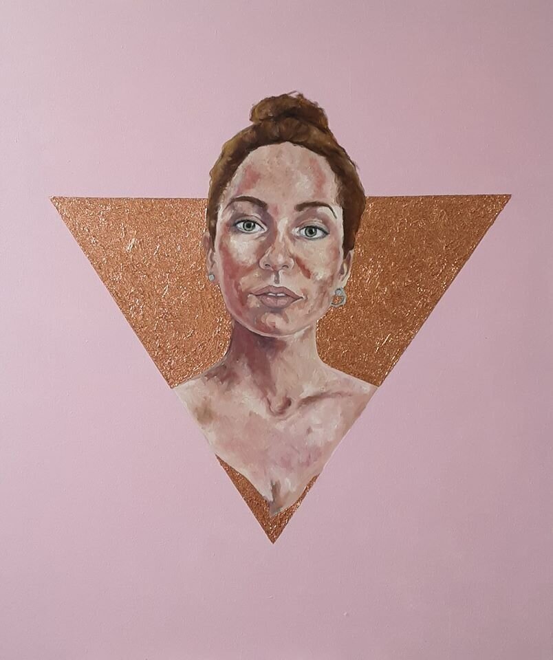 "Kaya", oil, acrylic and bronze leaves on canvas, 100x120 cm, 2020