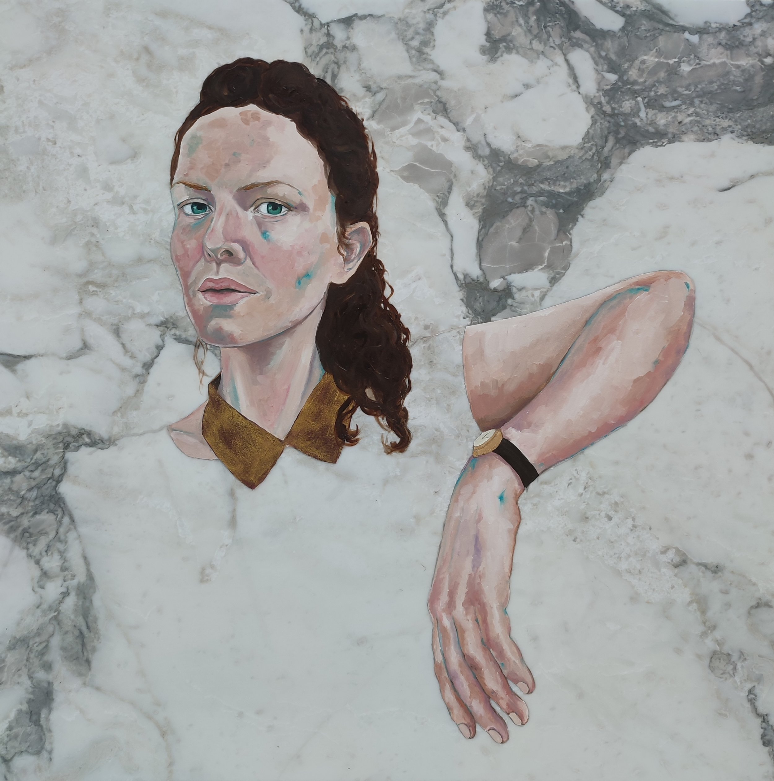 "Sarah" oil on marble, 65x65 cm, 2023