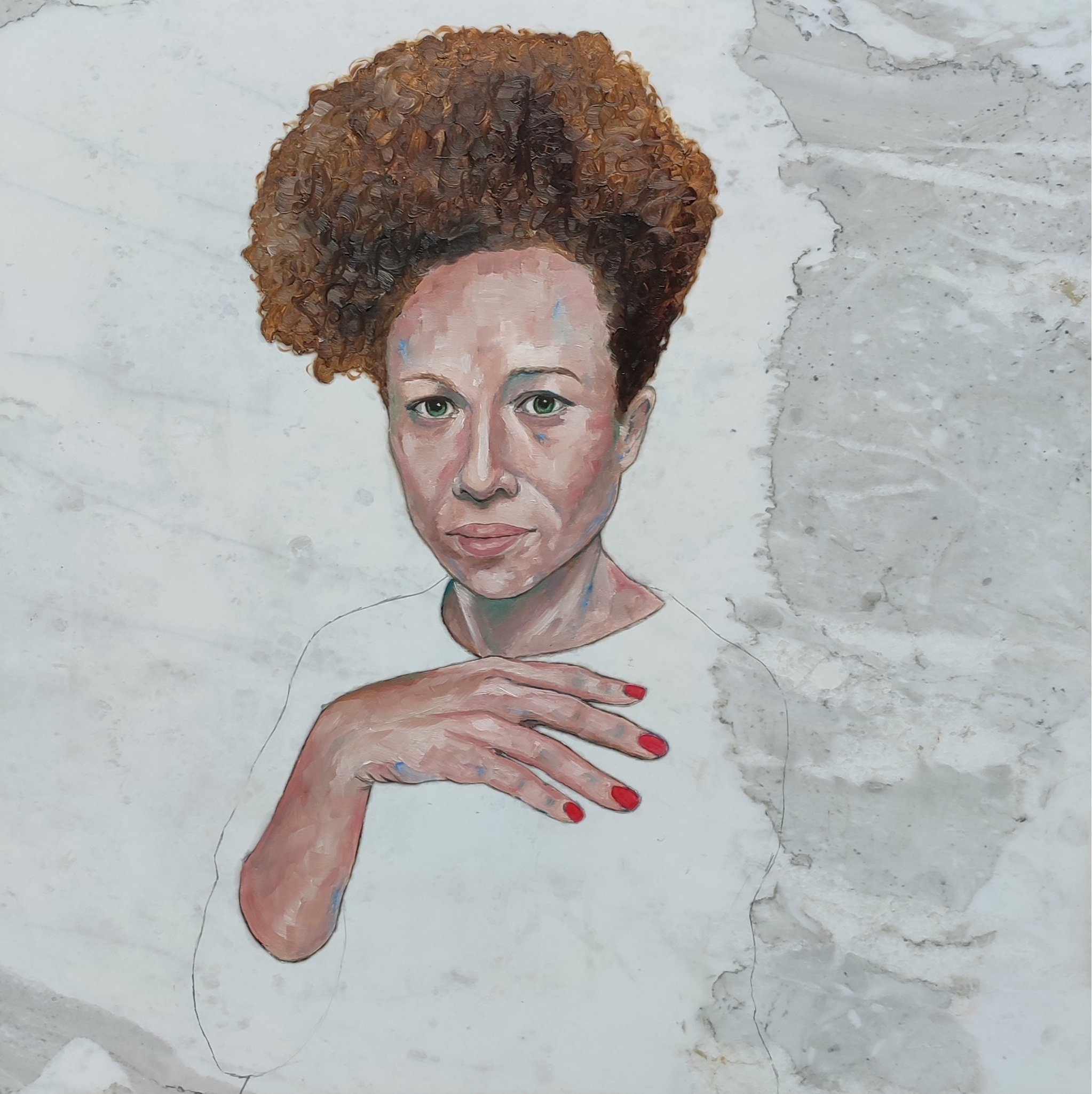 "Melanie", oil on marble, 65x65 cm, 2023