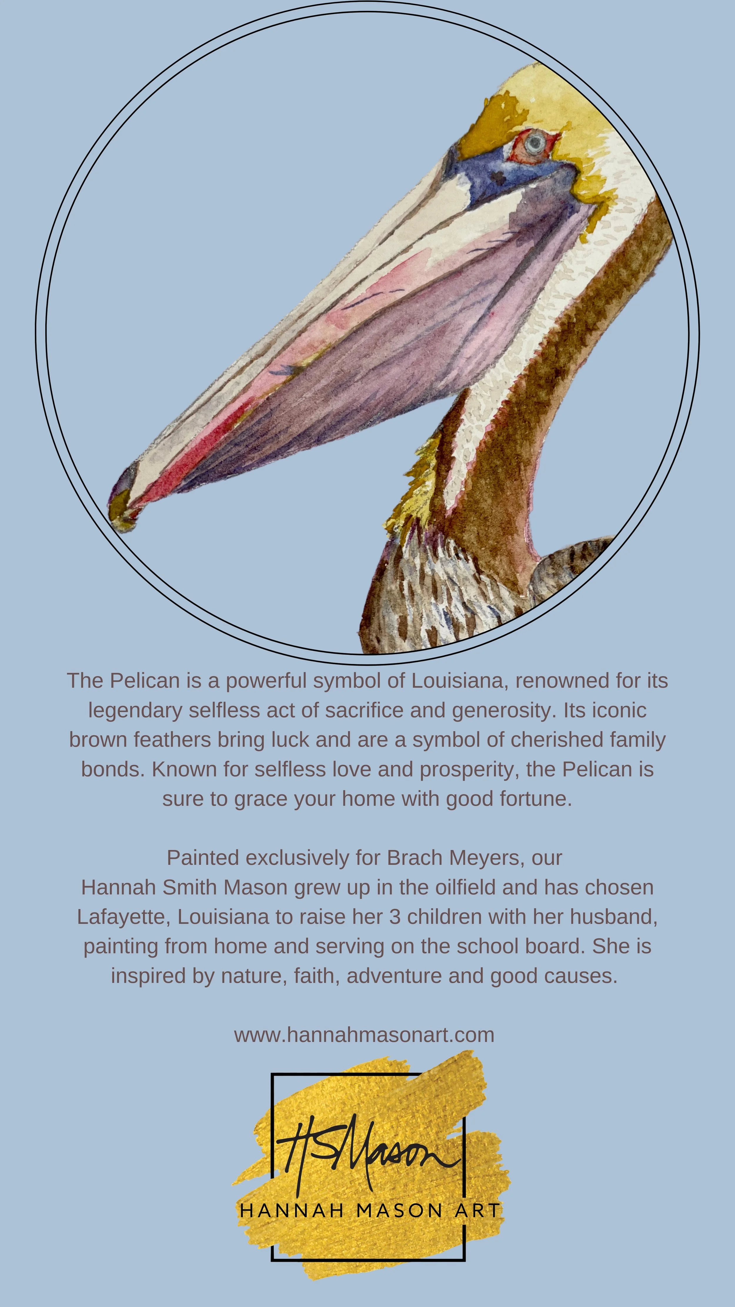 Pelican Watercolor commissioned by LA Senator Brach Myers