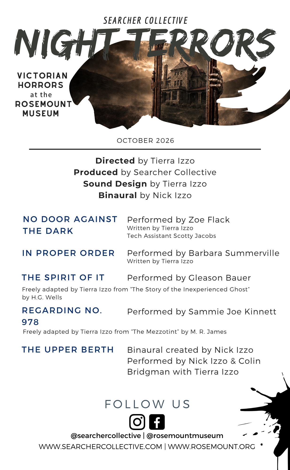 Night Terrors program listing names and stories