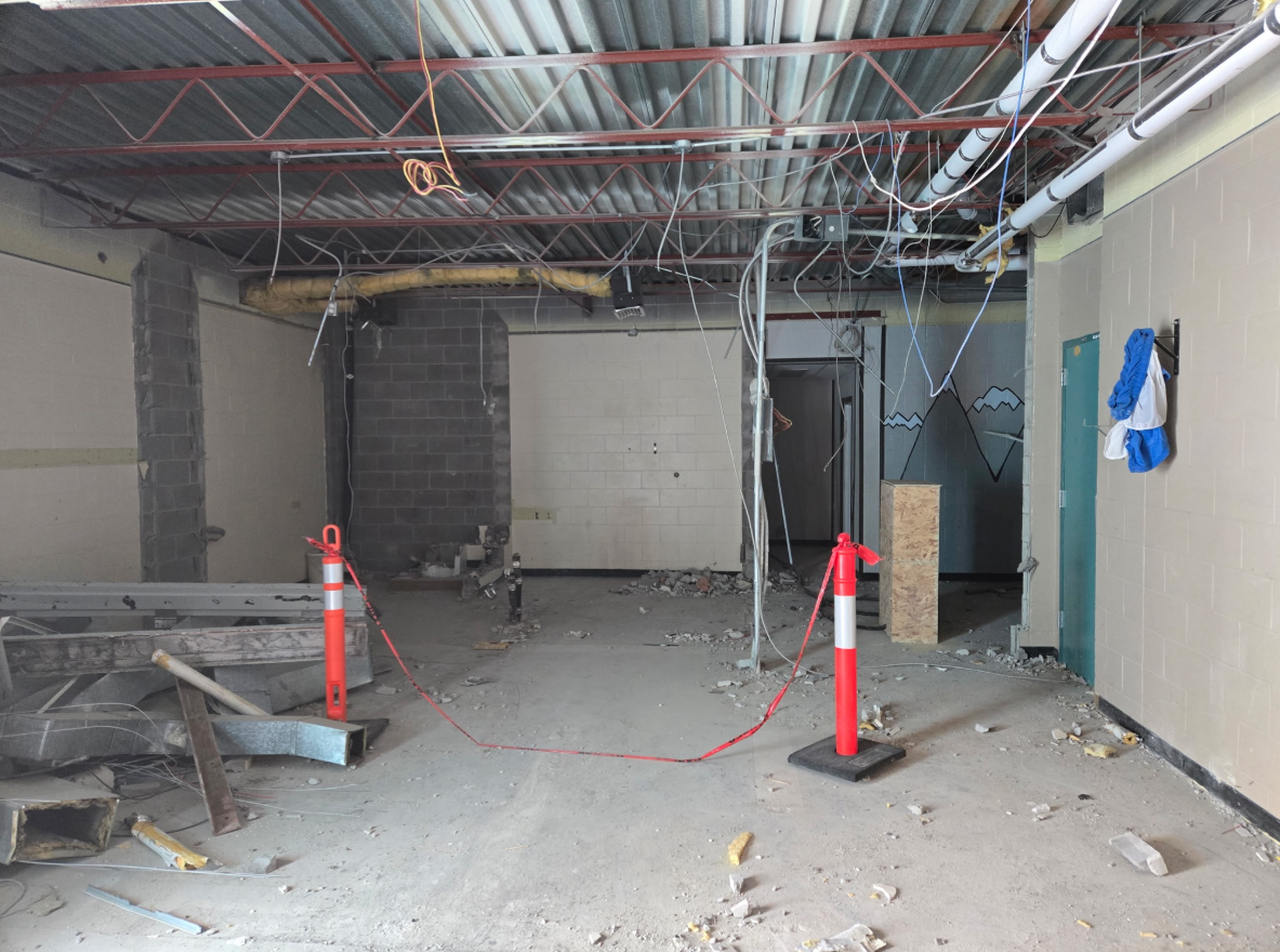 Gym/ 1968 Addition
Walls are being removed in the addition. Site is preparing to remove the portable unit this week.
