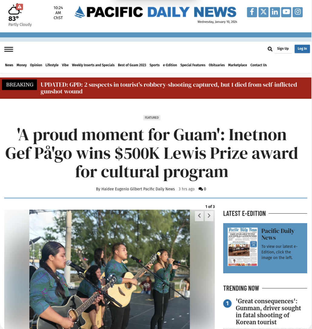 Guam Pacific Daily News: Inetnon Gef På'go wins $500K Lewis Prize award for cultural program