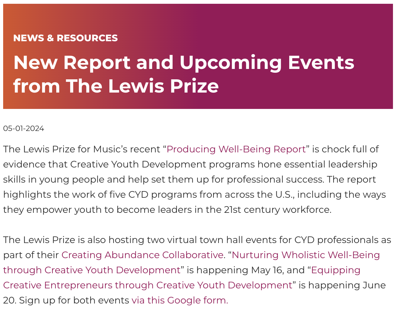 The Ensemble: New Report and Upcoming Events from The Lewis Prize 