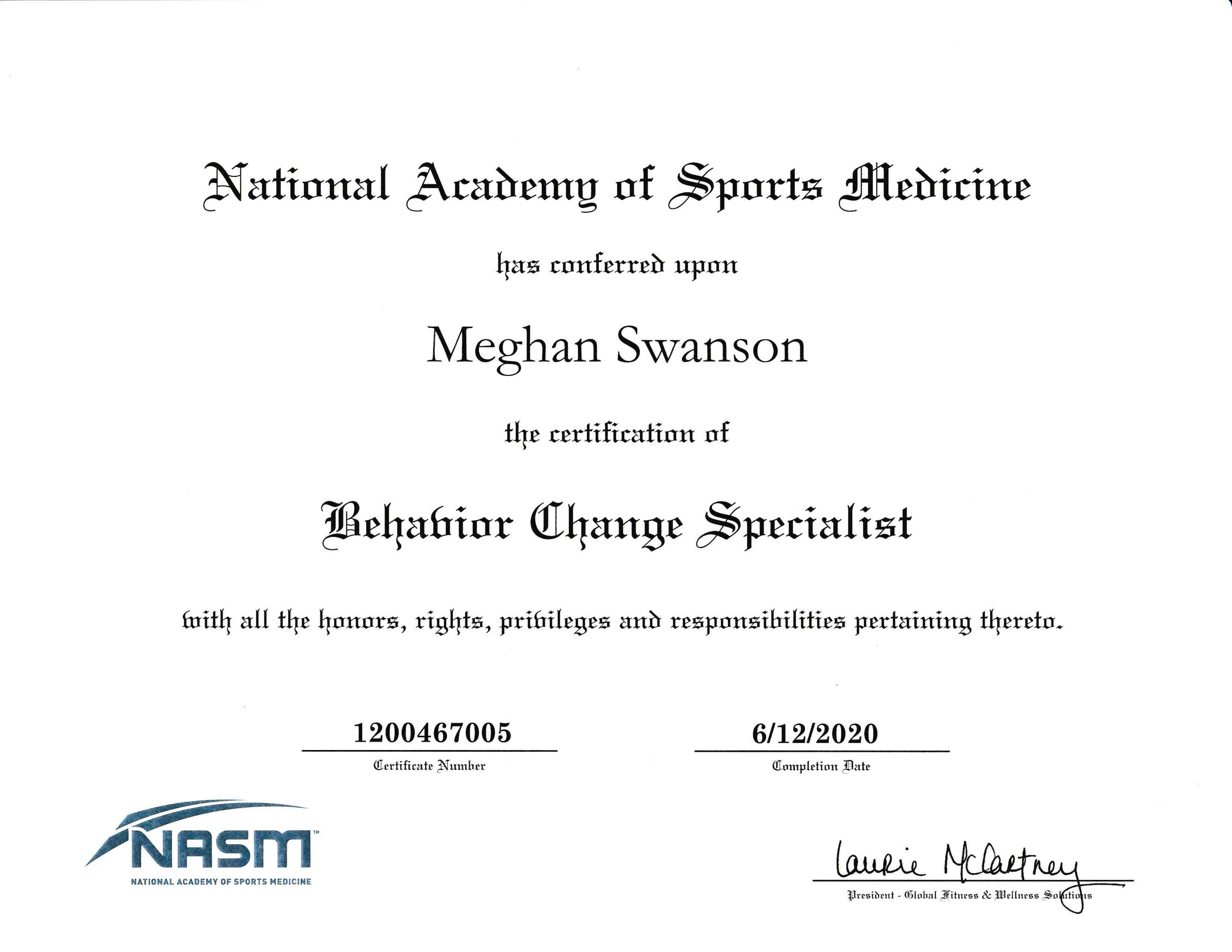 Meghan Swanson - NASM Behavior Change Specialist (Copy)