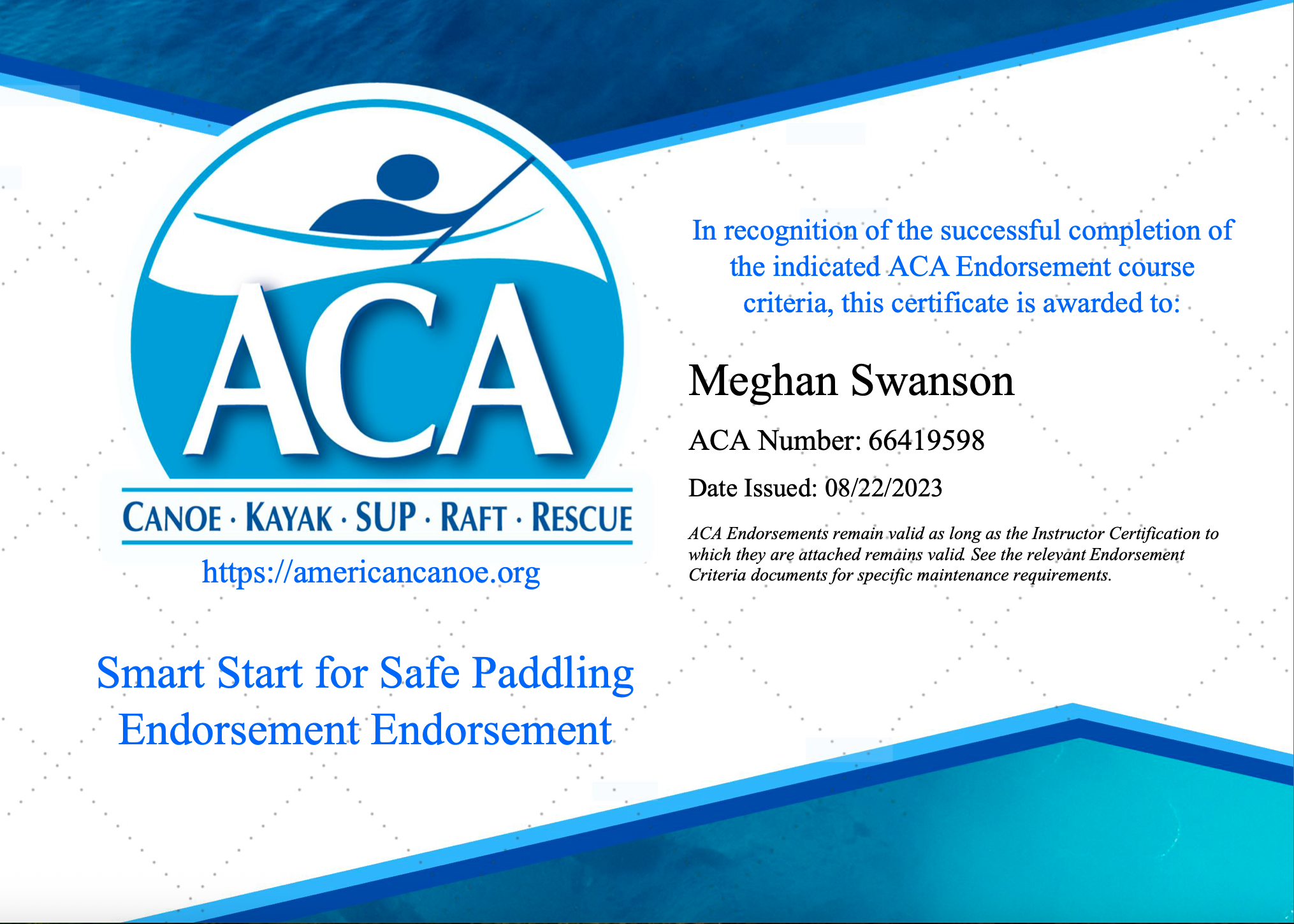 Meghan Swanson-ACA Smart Start Certification