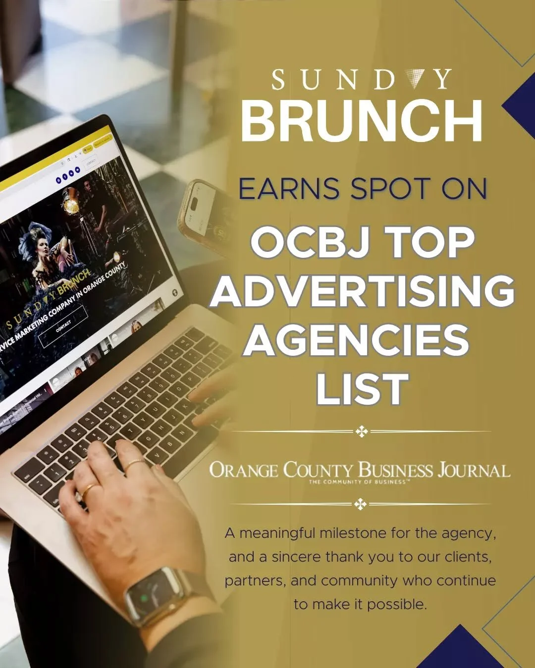 We&rsquo;re proud to share that Sunday Brunch Agency has been recognized on the Orange County Business Journal&rsquo;s 2026 list of top advertising agencies in Orange County. This highly regarded list highlights leading agencies across the region, ra