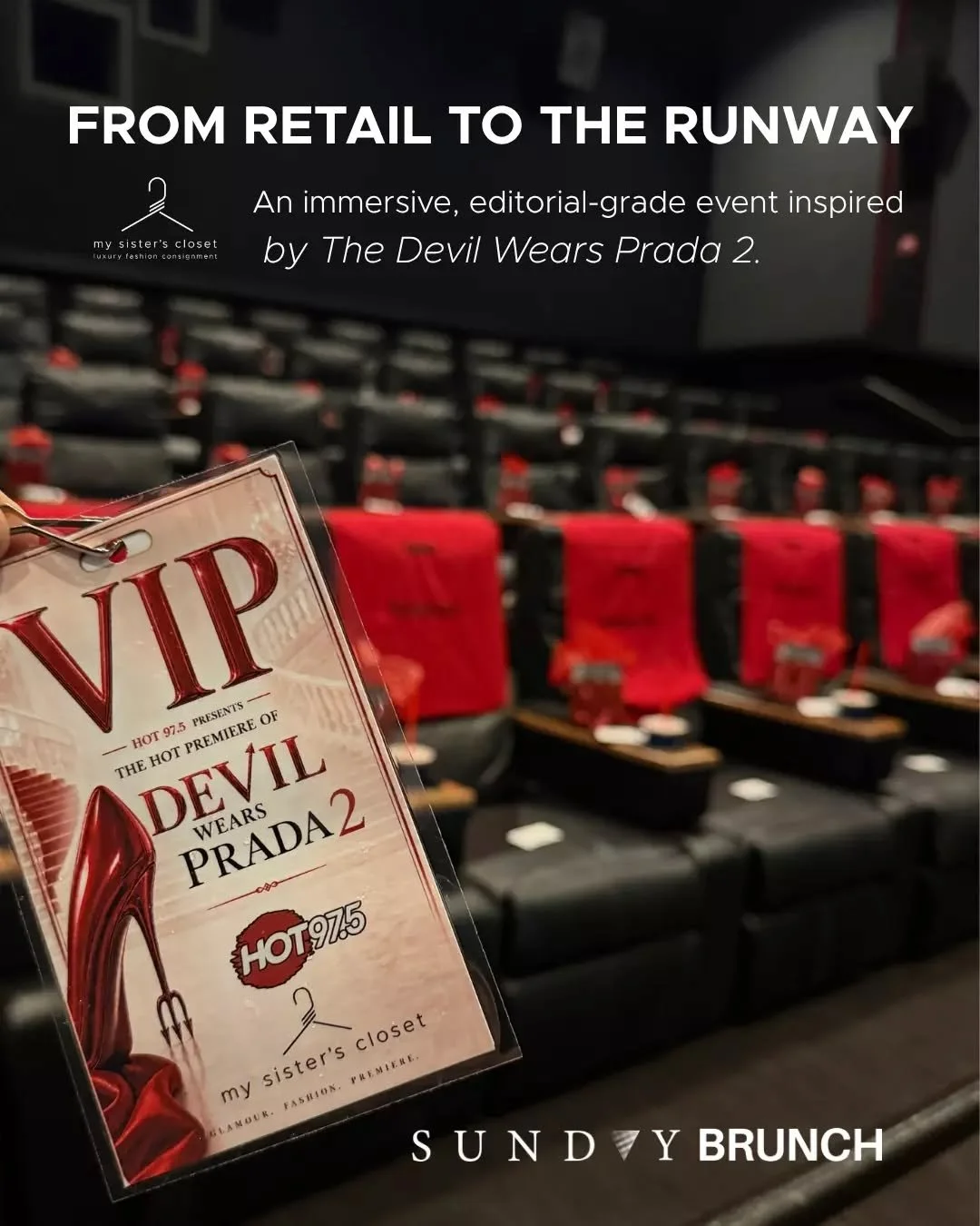 In an editorial-grade collaboration with local radio, we elevated the Hot 97.5 Devil Wears Prada premiere into a high-fashion event for My Sister&rsquo;s Closet.

Our team produced a runway show and custom commercial, creating a true front-row experi
