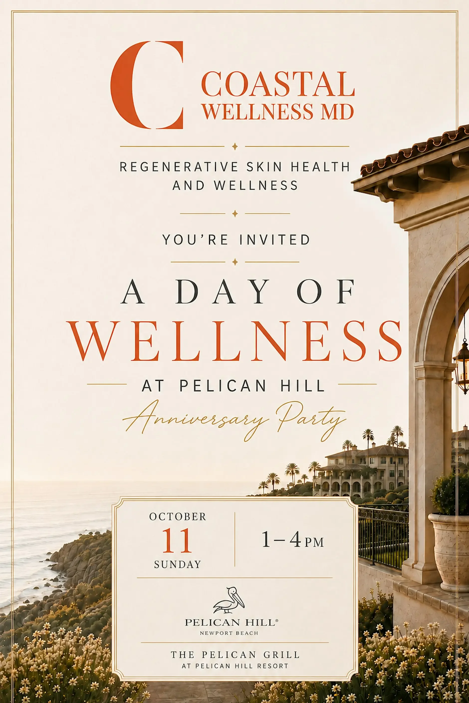 10/11 |
A Day of Wellness by Coastal Wellness MD |
Pelican Hill, CA