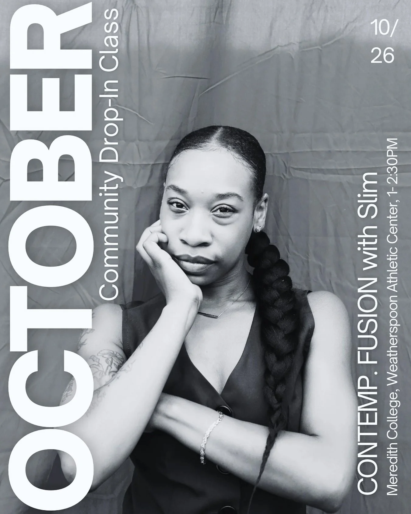 It&rsquo;s October. That means NEW monthly Community Drop-In Class 😍 

Catch a groove with Slim during Contemporary Fusion on Sunday October 26th from 1-2:30PM at Weatherspoon Athletic Center @meredithcollegedance 🪽 

Sign up at the link in the bio
