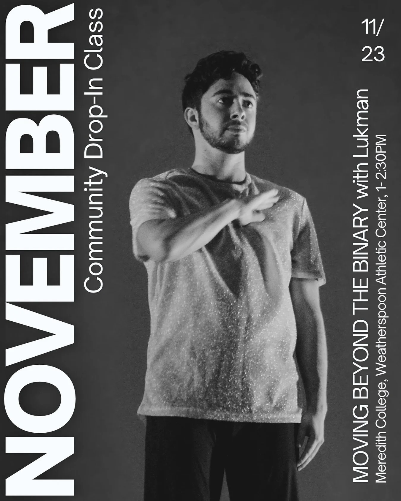 November Community Drop-In Class 🚨

This month, we have something real special lined up for ya! Former Company Member, Lukman Awad, returns for a unique modern dance class interlaced with queer theory. Be ready to sweat, connect, and expand through 