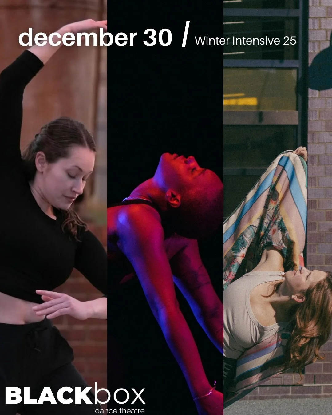 WINTER INTENSIVE CLASS DROP 3️⃣

December 30, 11AM-3:30PM, @artstogether

Single drop-ins, 5 class-packs, or discounted full tuition rates available. Link in the bio for sign-up.

End your year with dance.

Photos from left to right Marcy Vartanian, 