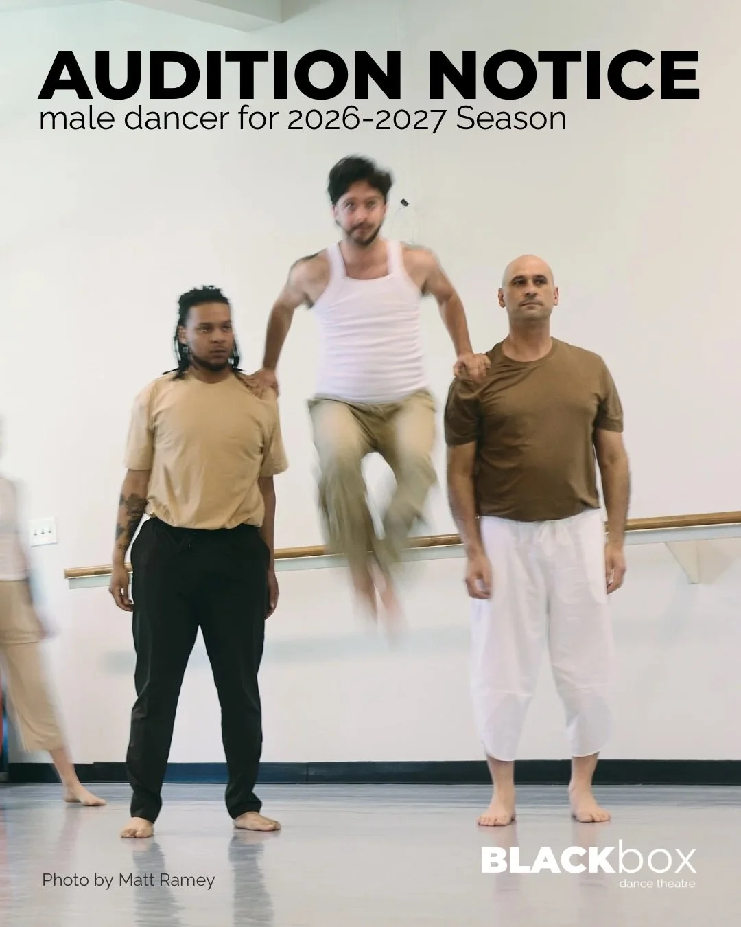 Black Box Dance Theatre is seeking a male dancer to join our Core Company for the 2026-2027 Season!

Looking for a chance to perform, conduct residencies, and tour across the state of North Carolina? Well, we got something for ya. 

AUDITION DETAILS: