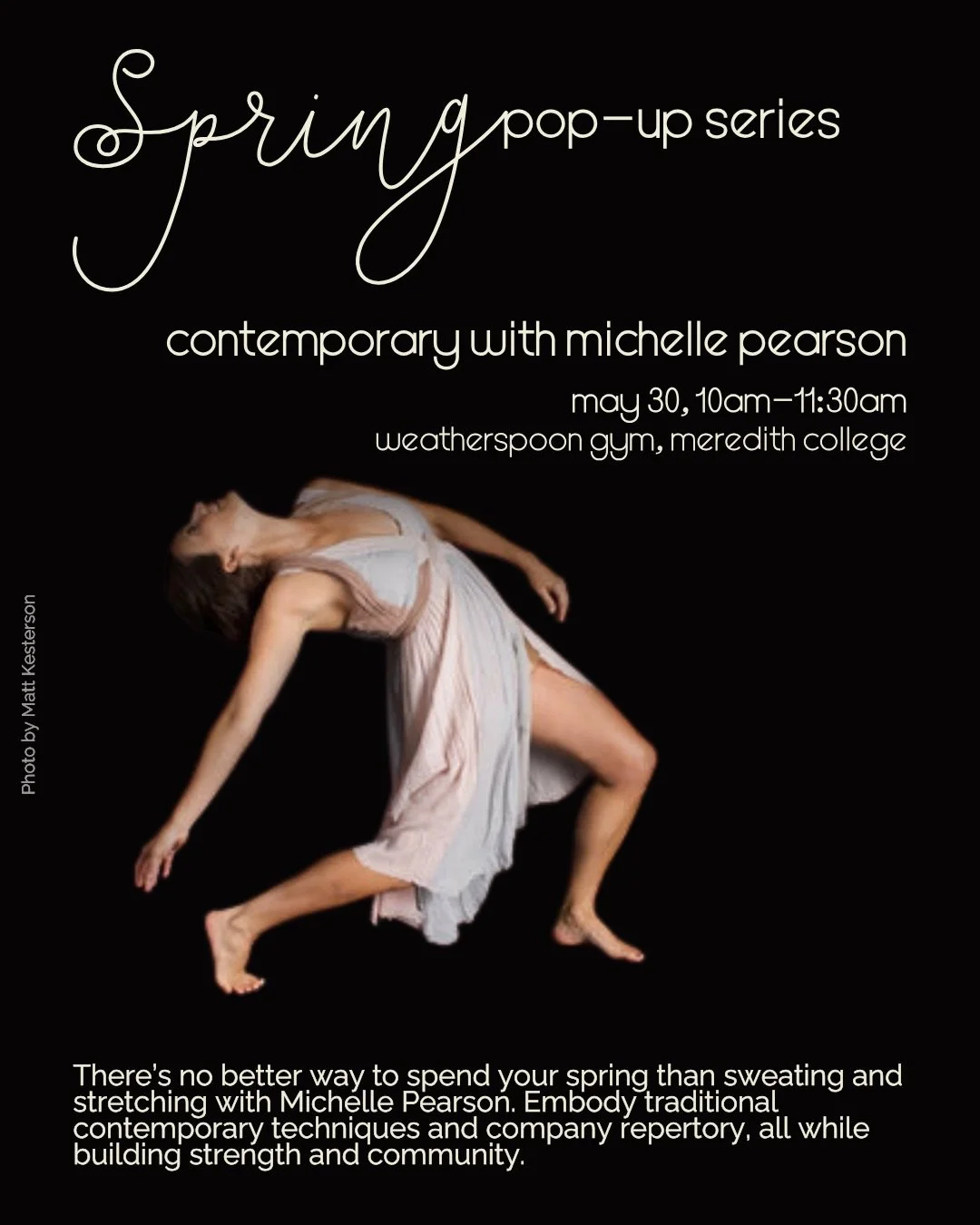 Who said spring cleaning couldn&rsquo;t be fun? 🧹🌼

Freshen up that technique with THREE chances to dance this Saturday, May 30, from 10AM-3PM over at Weatherspoon Athletic Center on @meredithcollege campus. Drop-in for your favs or sign up for the