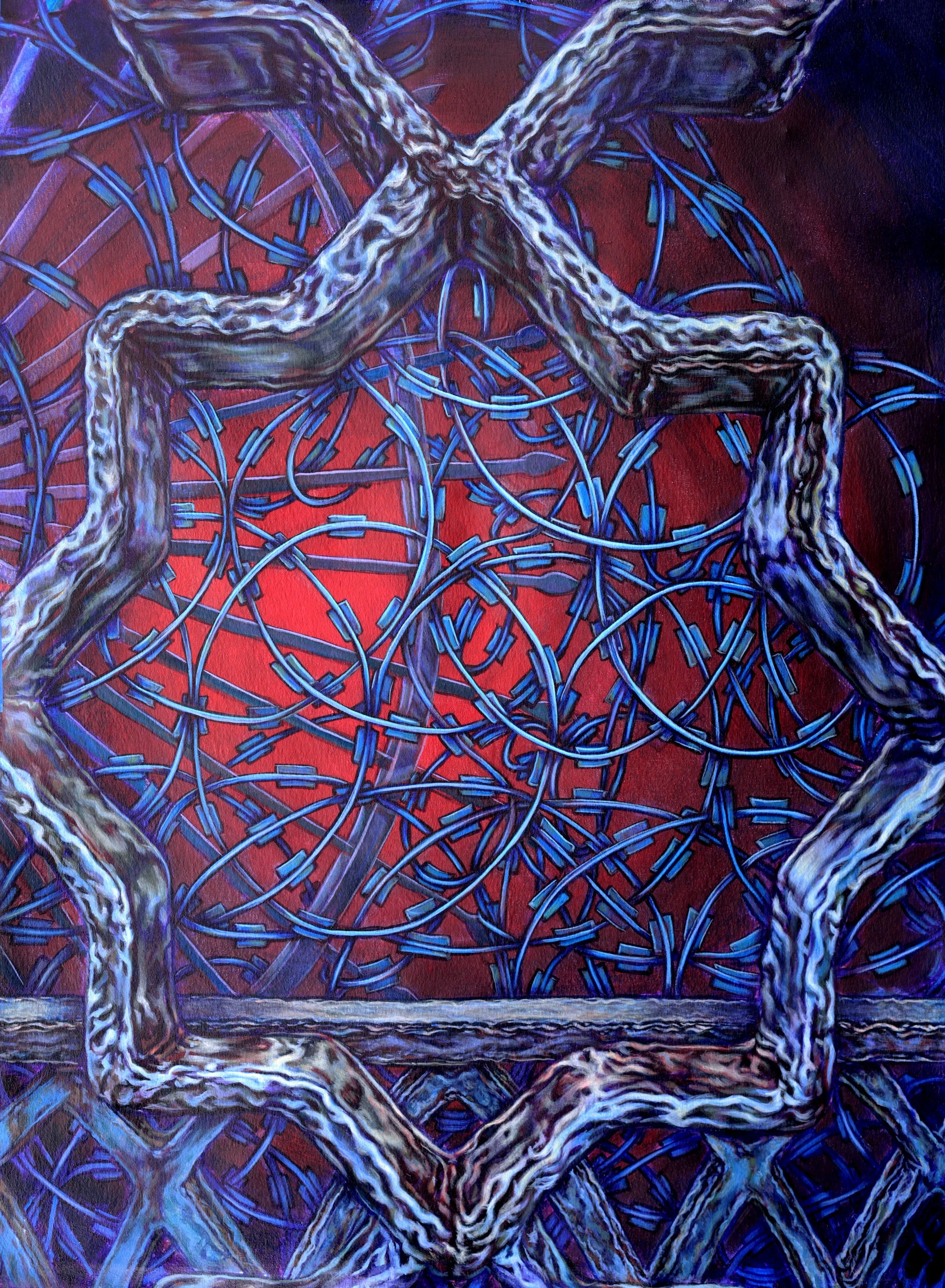 a loom, a fence acrylic on canvas