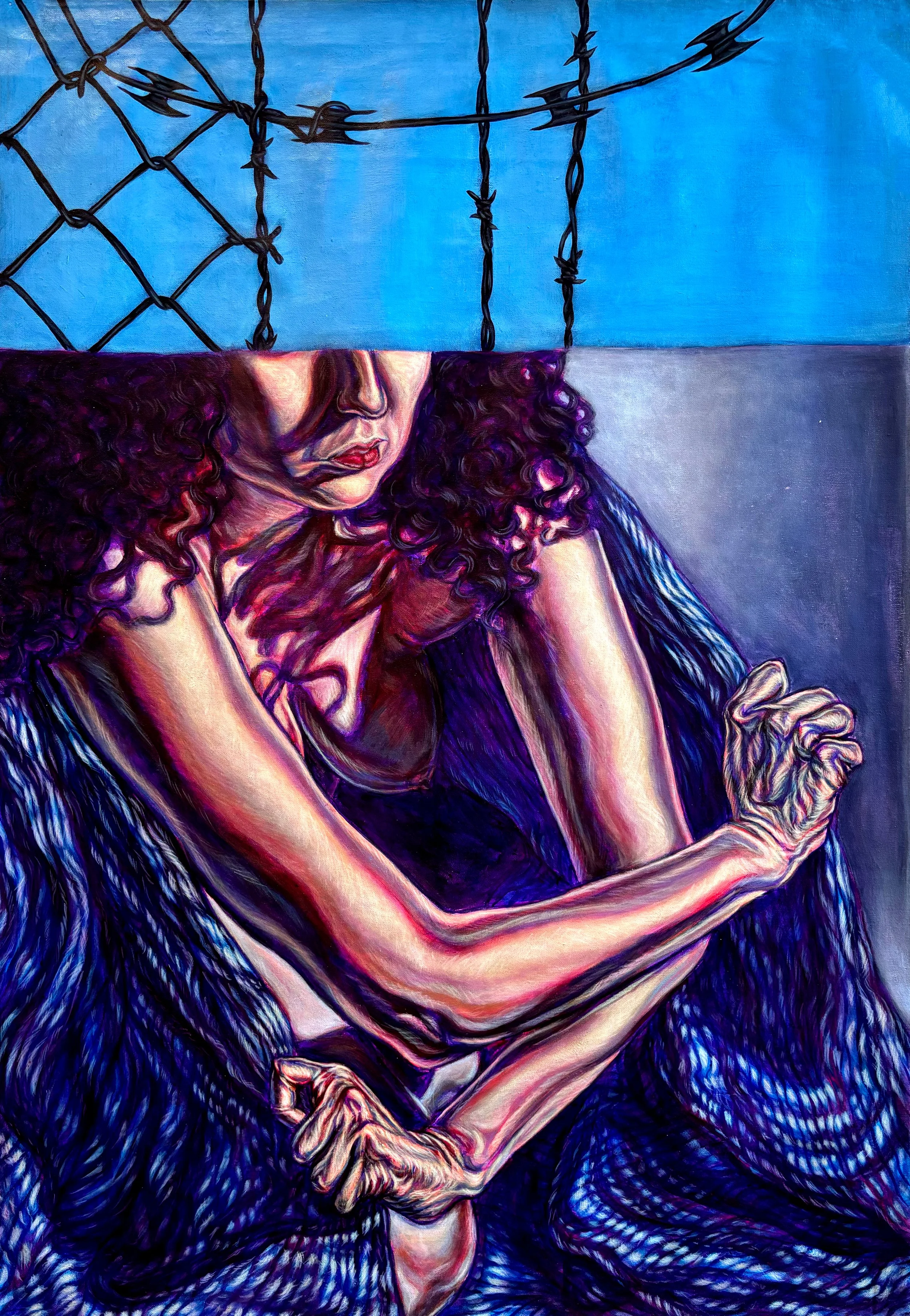   On tension   47.5” x 32”  acrylic on unstretched canvas 