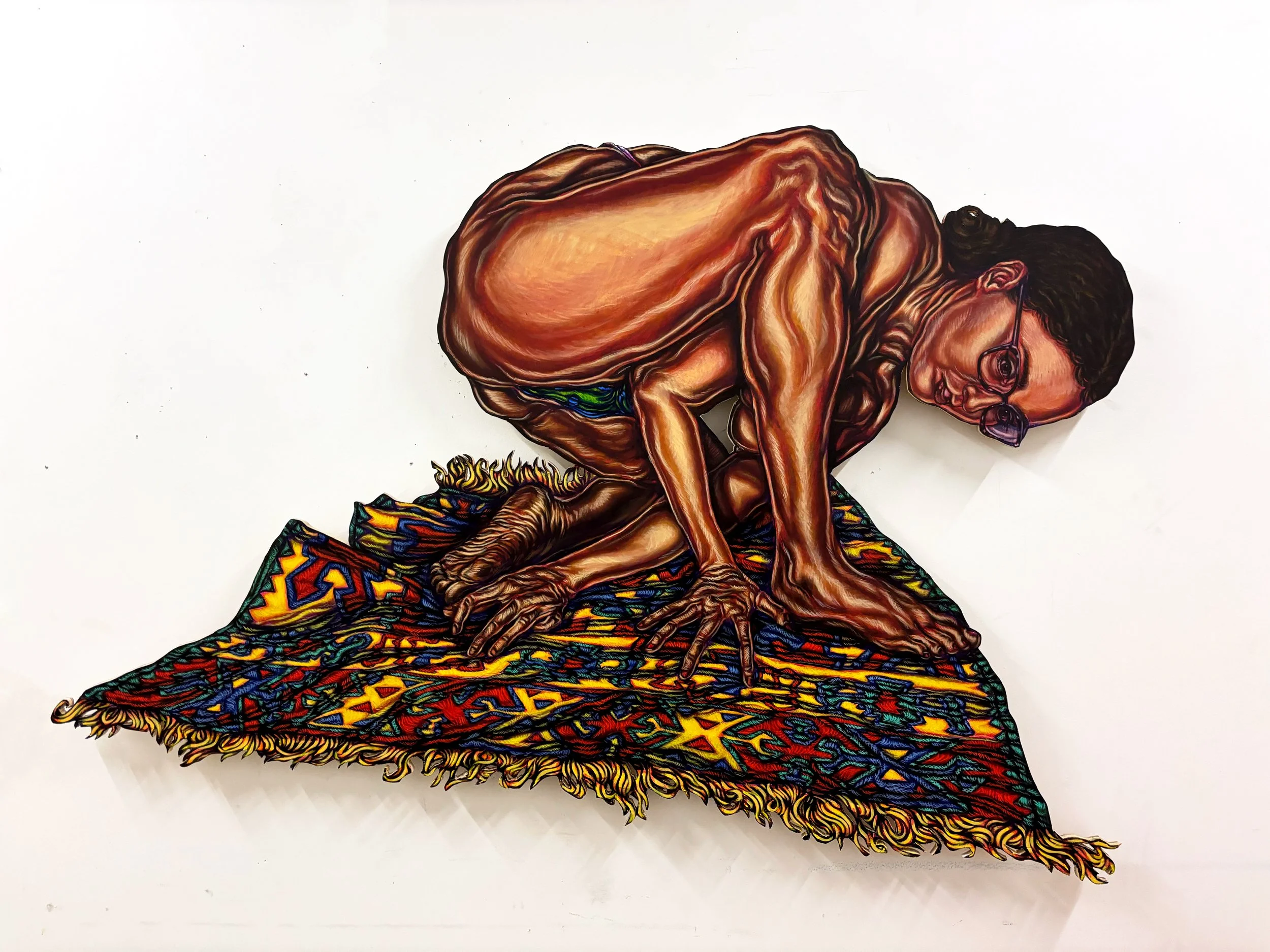   Holding the Pose   acrylic on hand cut wood 