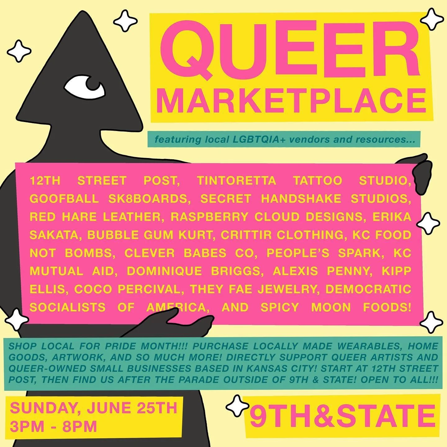 π‘πIncoming Transmission!!!π‘π
We’re organizing a Queer Marketplace for People’s Pride on Sunday, June 25th! Find us at 9th & State after the parade from 3pm - 8pm for an incredible outdoor shopping experience! You’ll find an