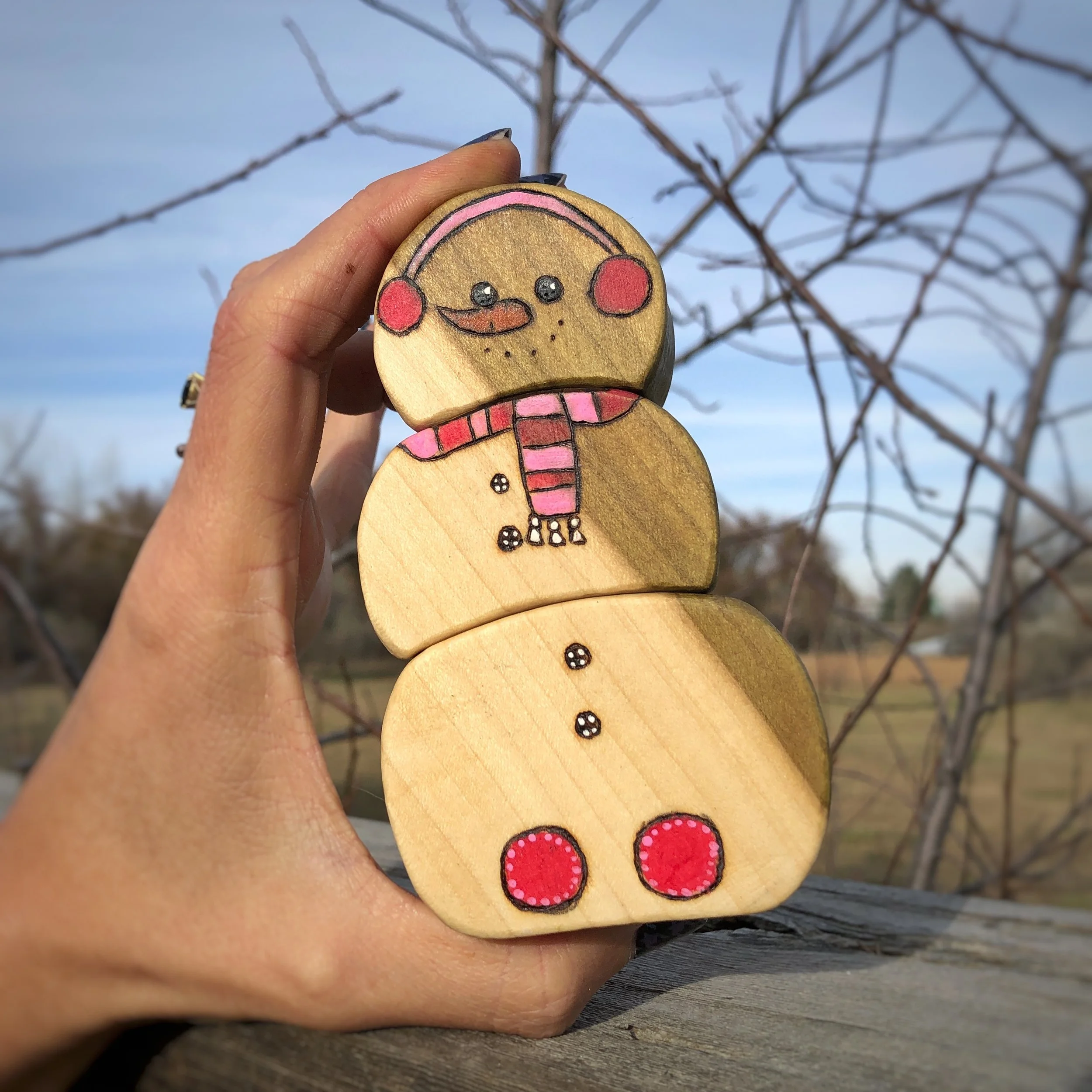 Stacking Snowman with Ear Muffs