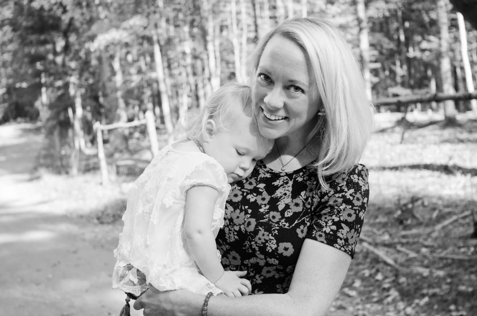 black and white portrait of mother and daughter