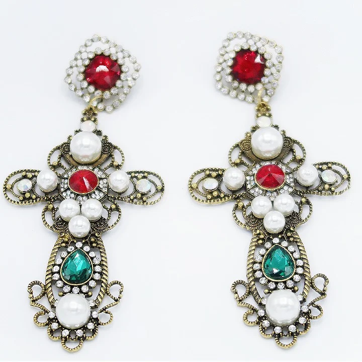 "Maria" Cross Drop Earrings