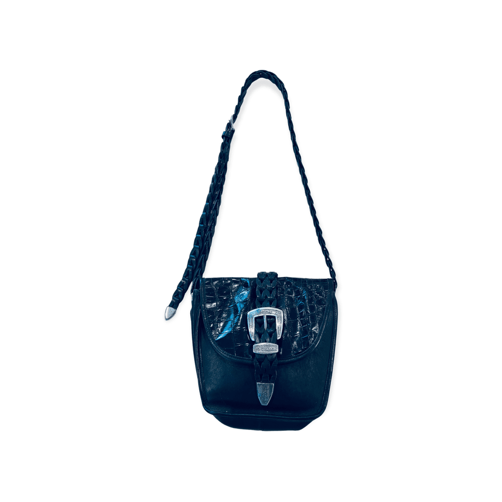 Vintage 90s Brighton Western Black Leather Shoulder Crossbody Bag  