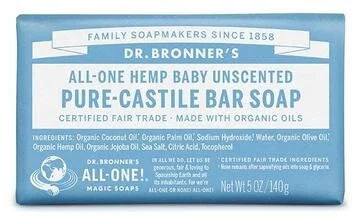 Dr. Bronner's Baby Unscented Pure-Castile Bar Soap 140g