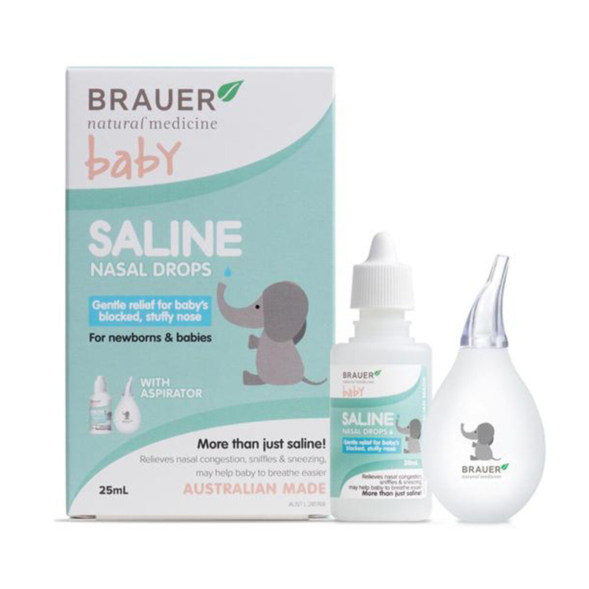 Brauer Baby Saline Nasal Drops with Aspirator 25ml