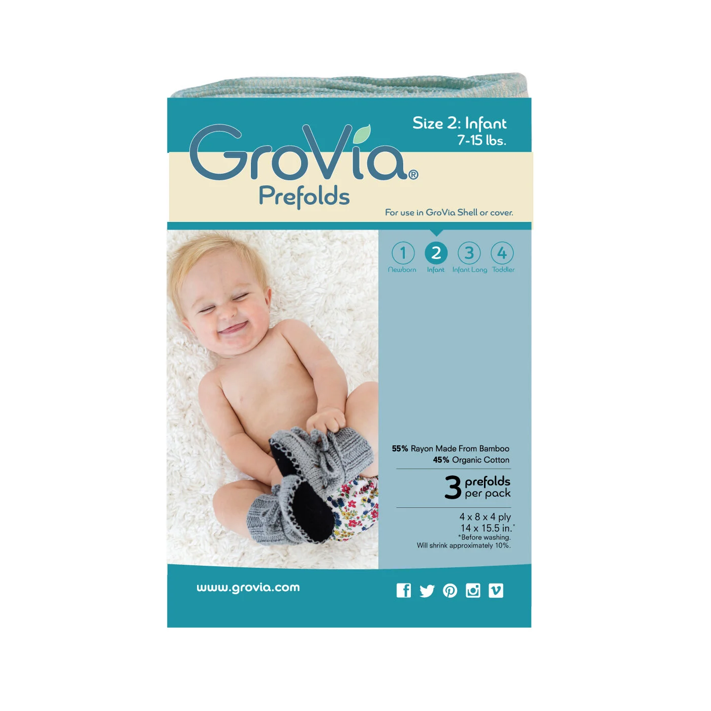 GroVia Prefolds- Size 2 Pack of 3