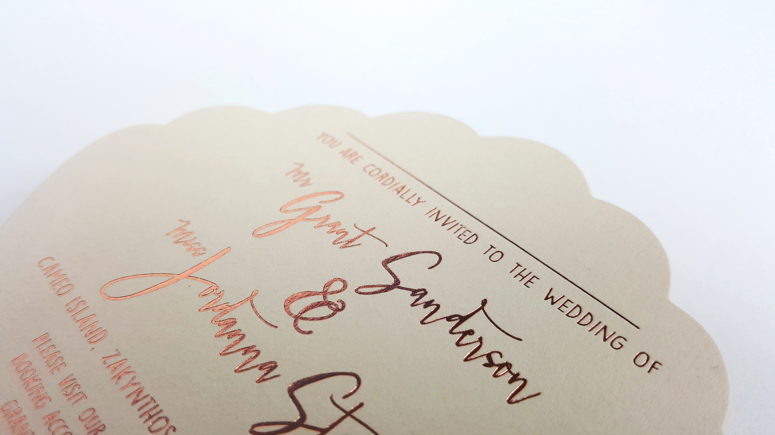 Bespoke die-cut shell wedding invitations (detail)