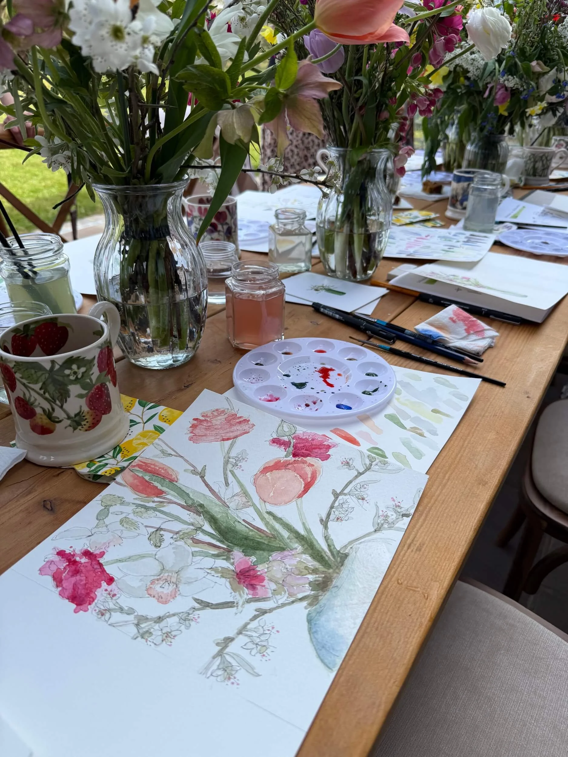 Summer flowers and watercolour table