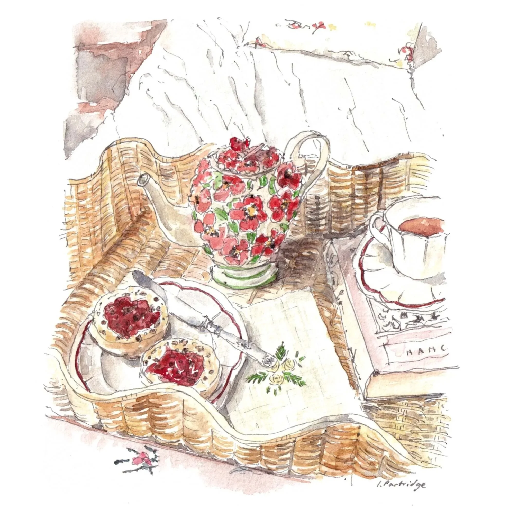 Beautifully illustrated watercolour tea scene