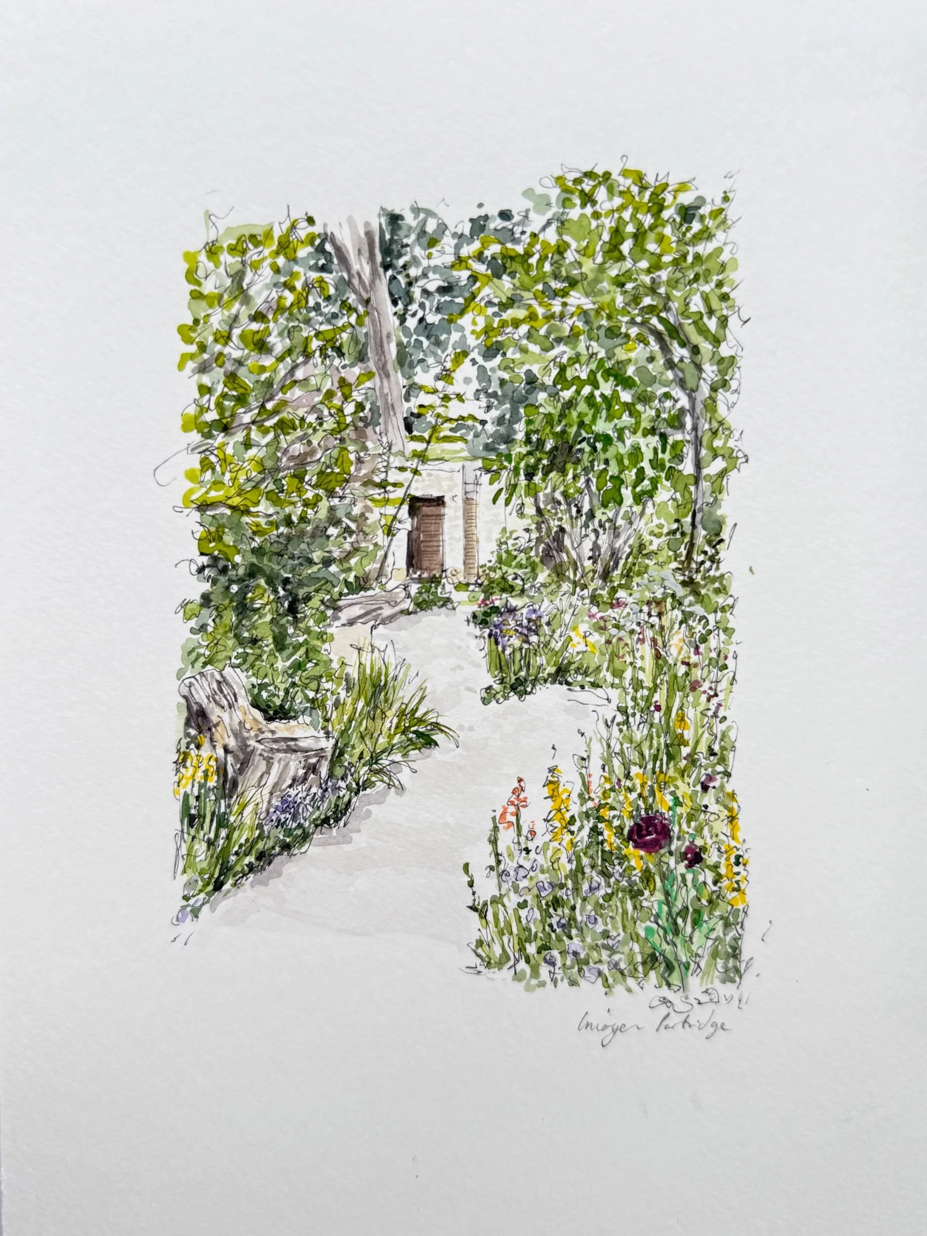 Watercolour Illustration of the Avanade Intelligent Garden at Chelsea Flower Show 2025