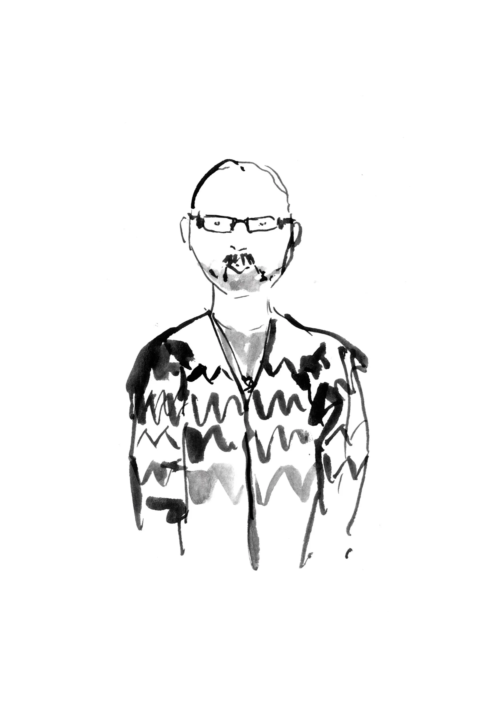 Man in cardigan live guest portrait illustration