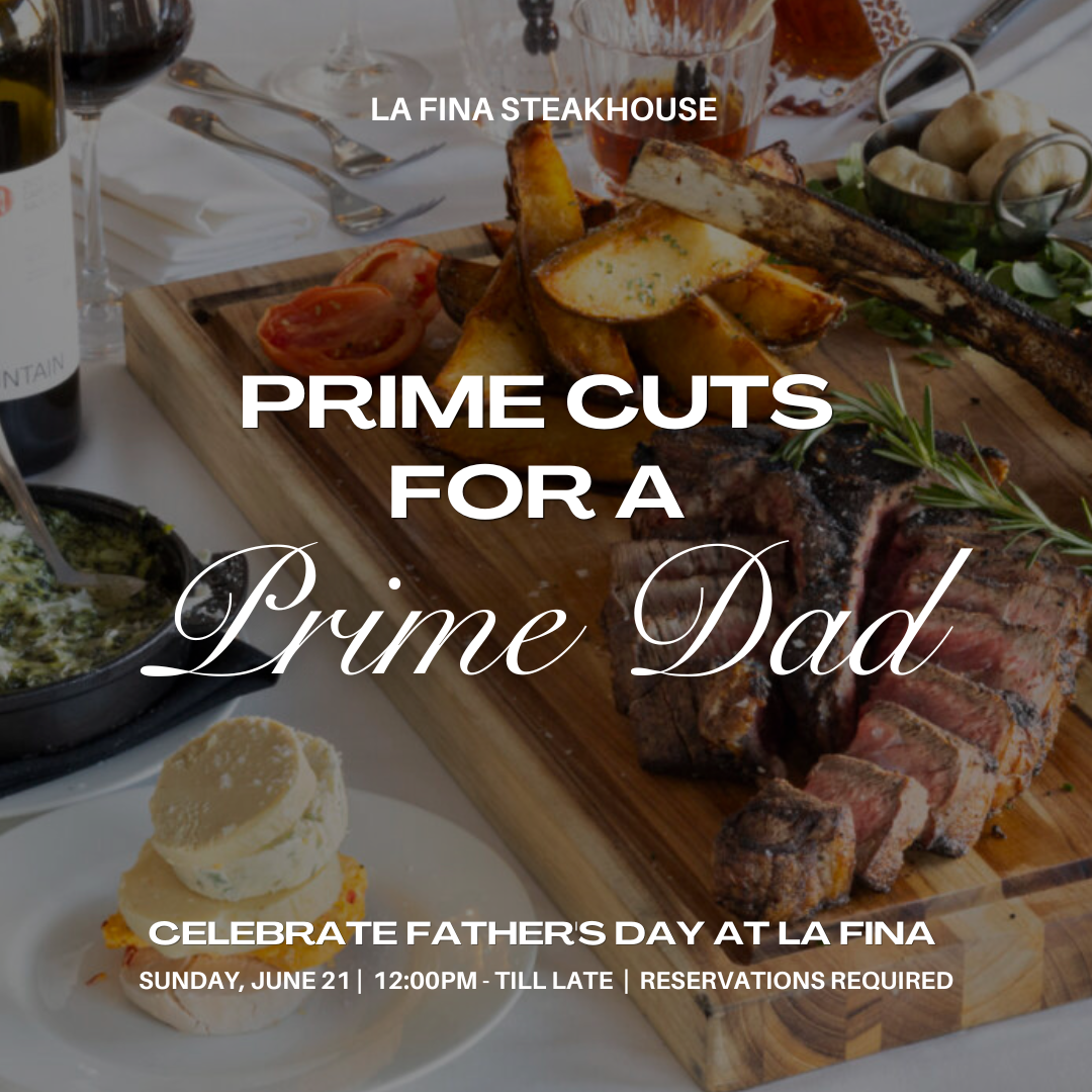 Father's Day dining at La Fina featuring a premium steakhouse experience with prime steaks, handcrafted cocktails, and upscale fine dining in Andover