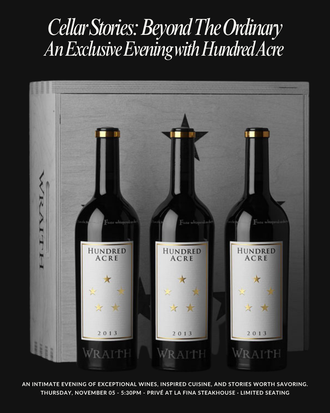 Hundred Acre wine dinner, Hundred Acre wine tasting, exclusive wine dinner Andover MA, luxury wine dinner Massachusetts