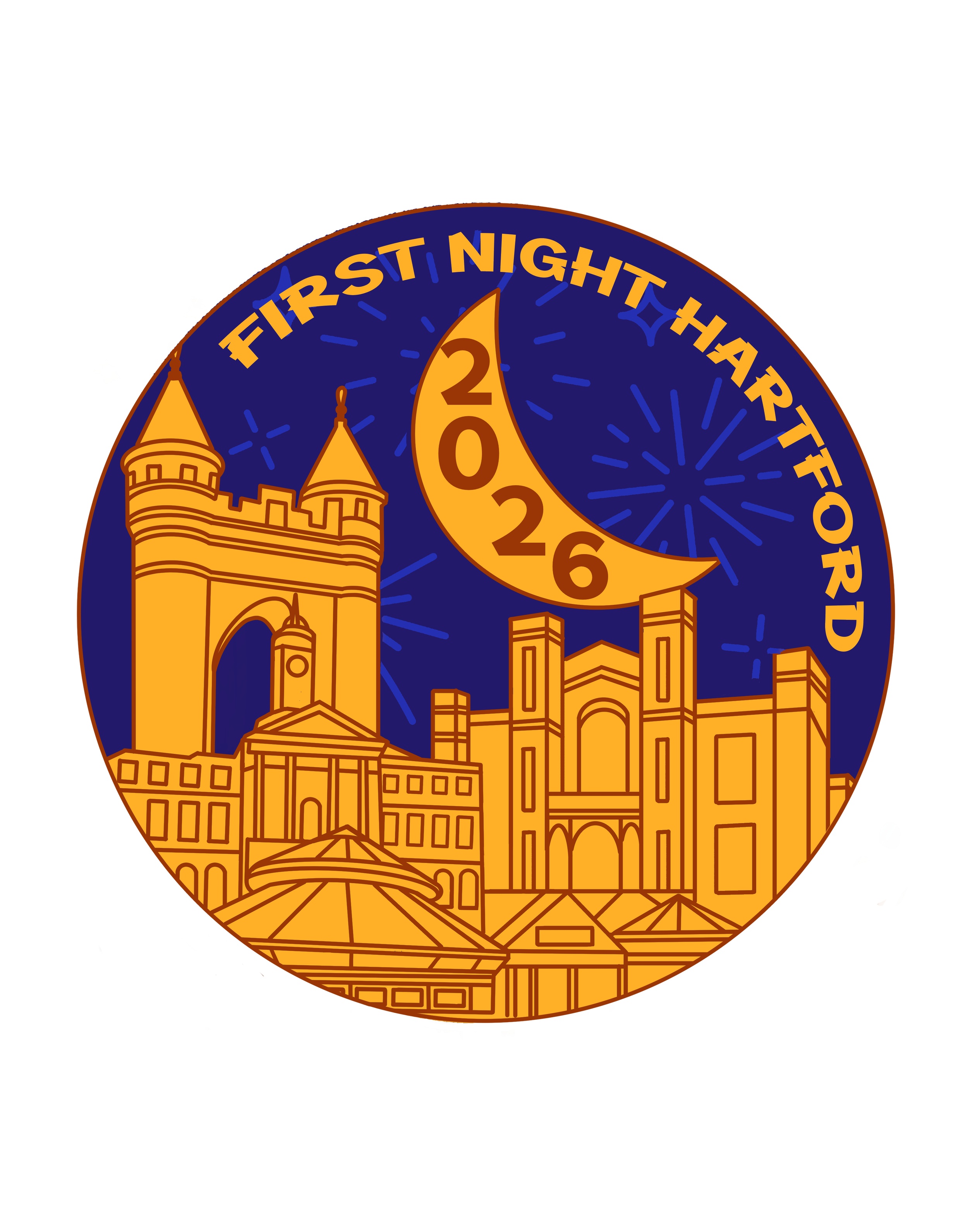 First Night Hartford returns with a new, fresh, and warm button design from Connecticut artist Sophie Groenstein!