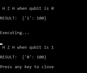 Output showing results from the phase flip circuit when the qubit is initialised to both 0 and 1