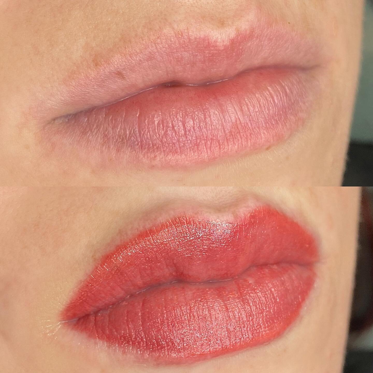 Why hello there new lippies 💋💄 Swelling is normal for the first 2-3 days then will go back to her normal size. The color will soften once healed as well ❤️ If you follow your aftercare of washing 2 times a day and applying Aquaphor on them 24/7 unt