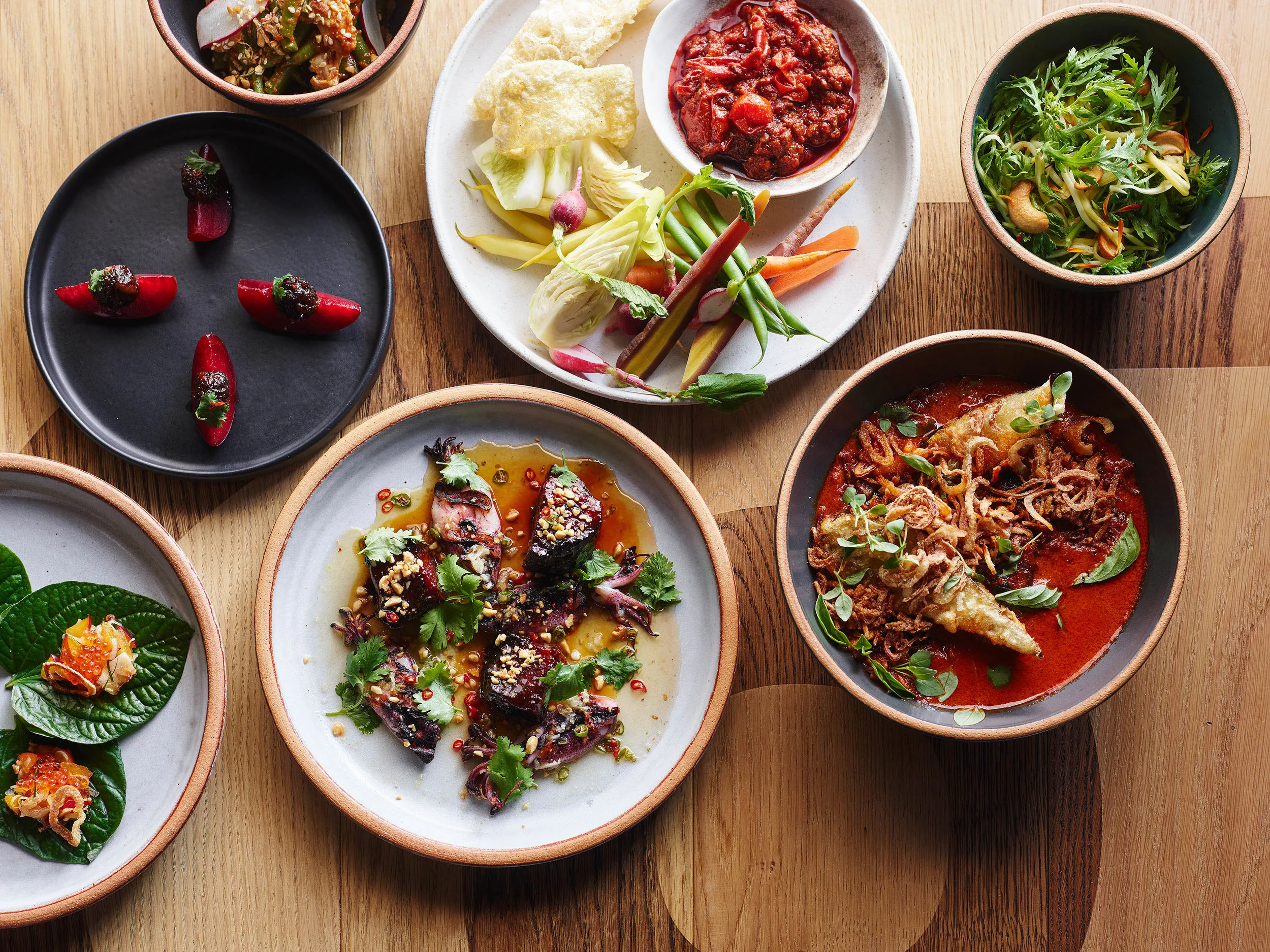 a bright and colorful assortment of dishes