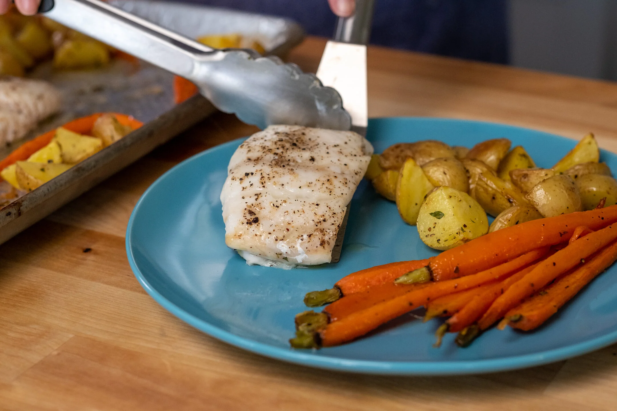 Baked Atlantic Cod with Spring Potatoes and Carrots — Iceland Catch
